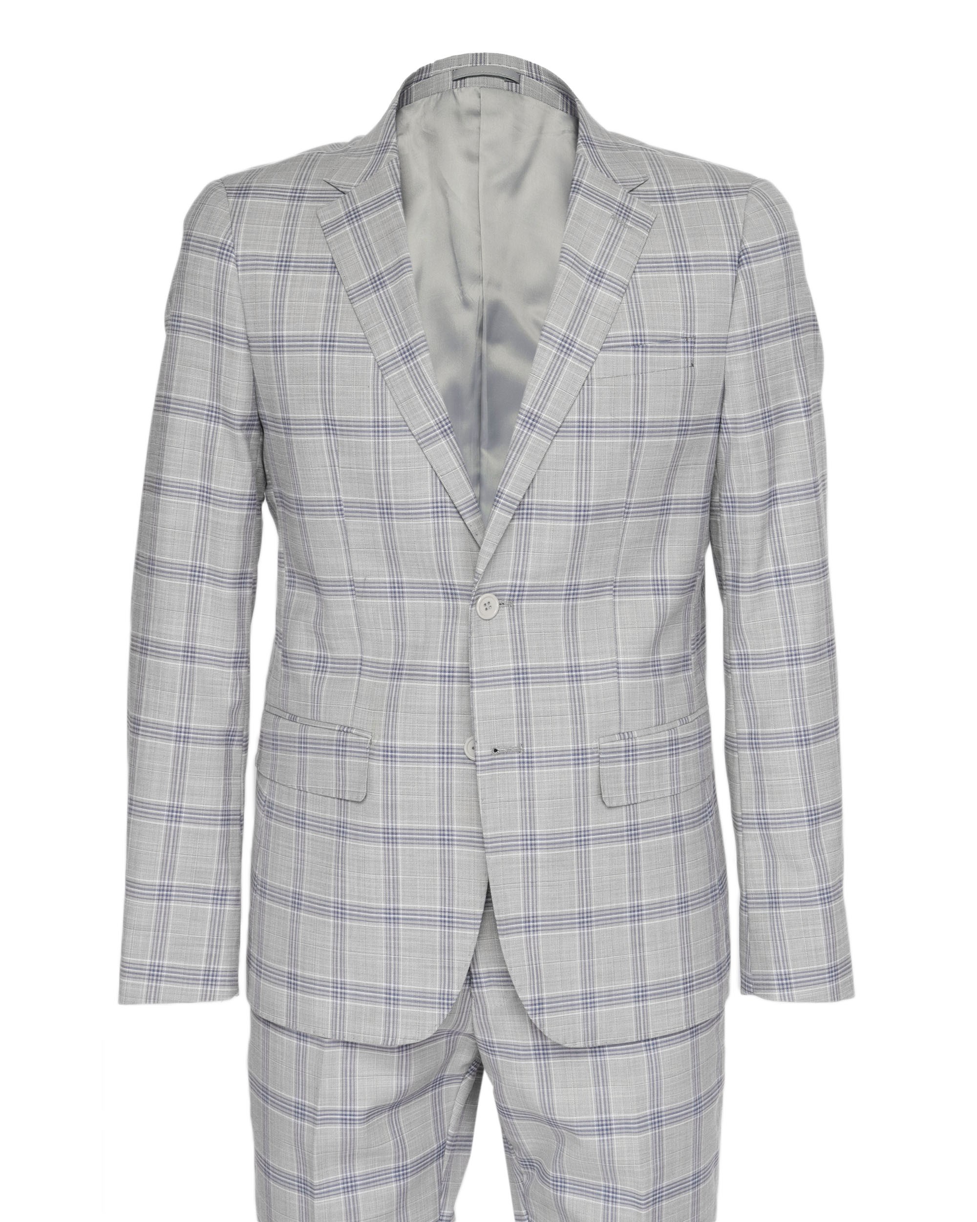 EZZELINO SUIT - GREY & BLUE-  LIGHTWEIGHT WOOL & COTTON