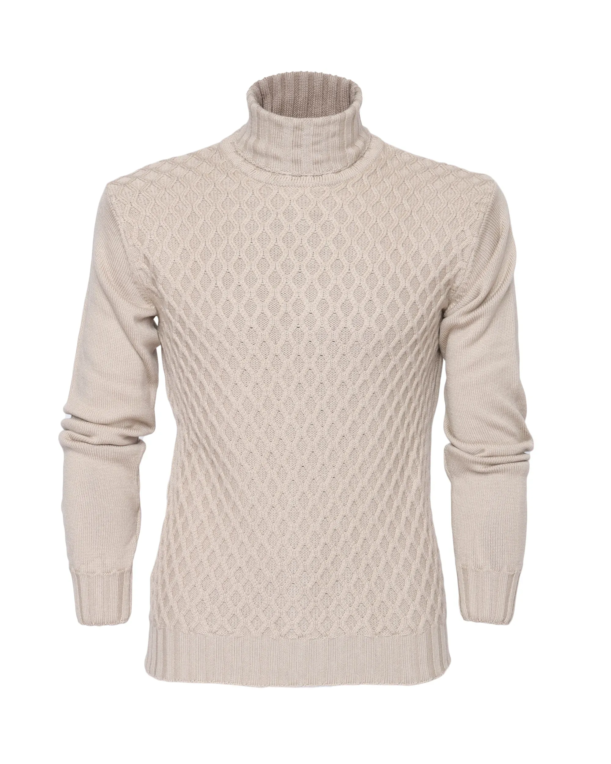 EZZELINO 6-PLY TURTLENECK SWEATER - BEIGE - MERINO WOOL