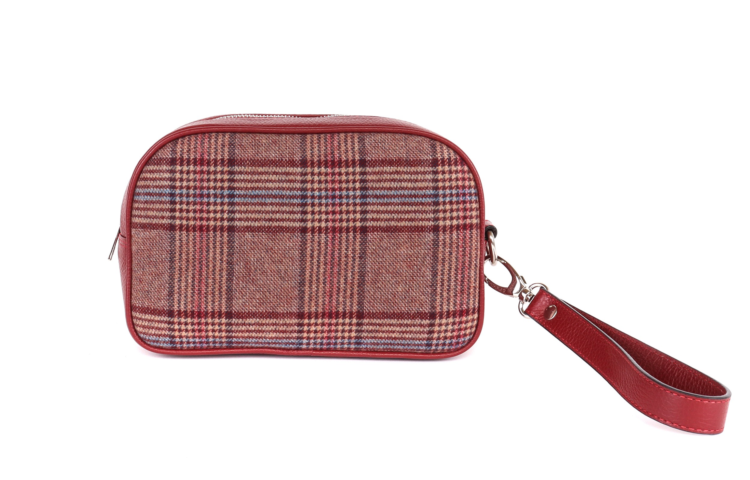 FRATELLI NOVIELLO CLUTCH BAG - CARDINAL RED, BEIGE & BLUE - CASHMERE & VICUNA