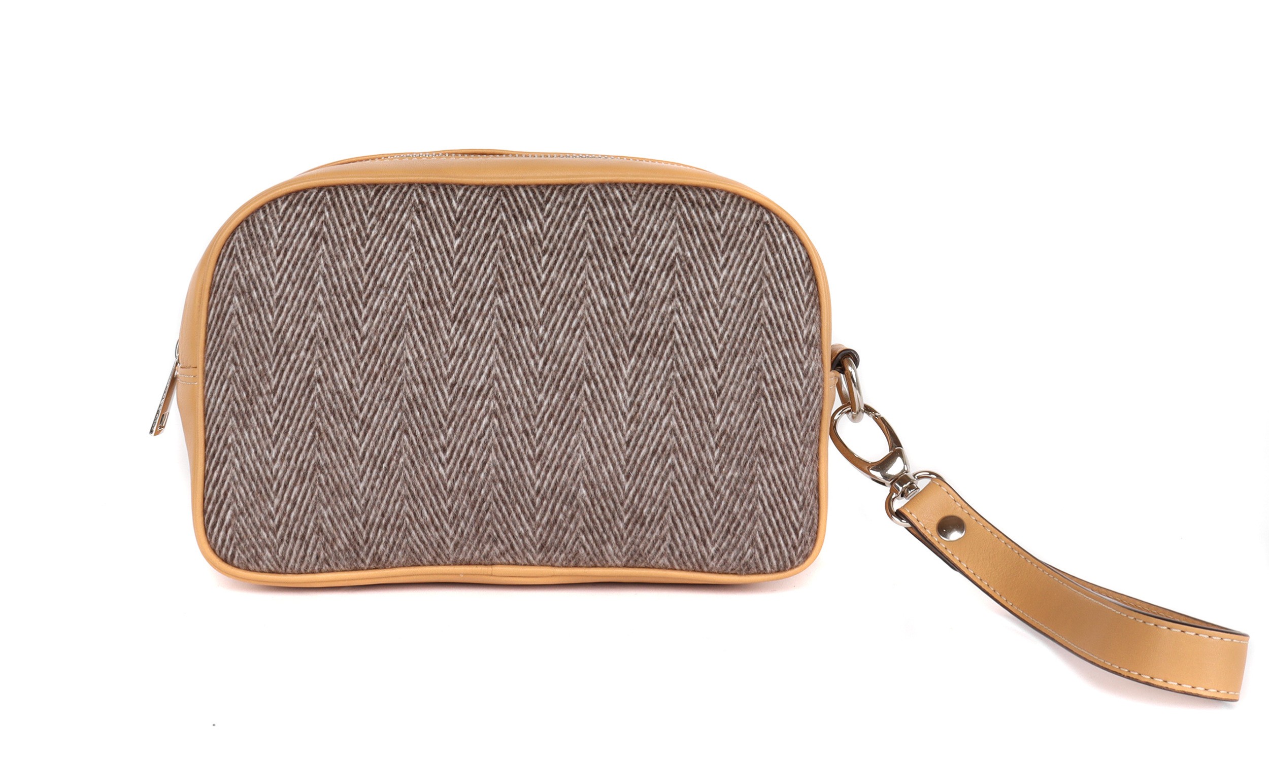 FRATELLI NOVIELLO CLUTCH BAG - BEIGE & BROWN - CASHMERE & VICUNA