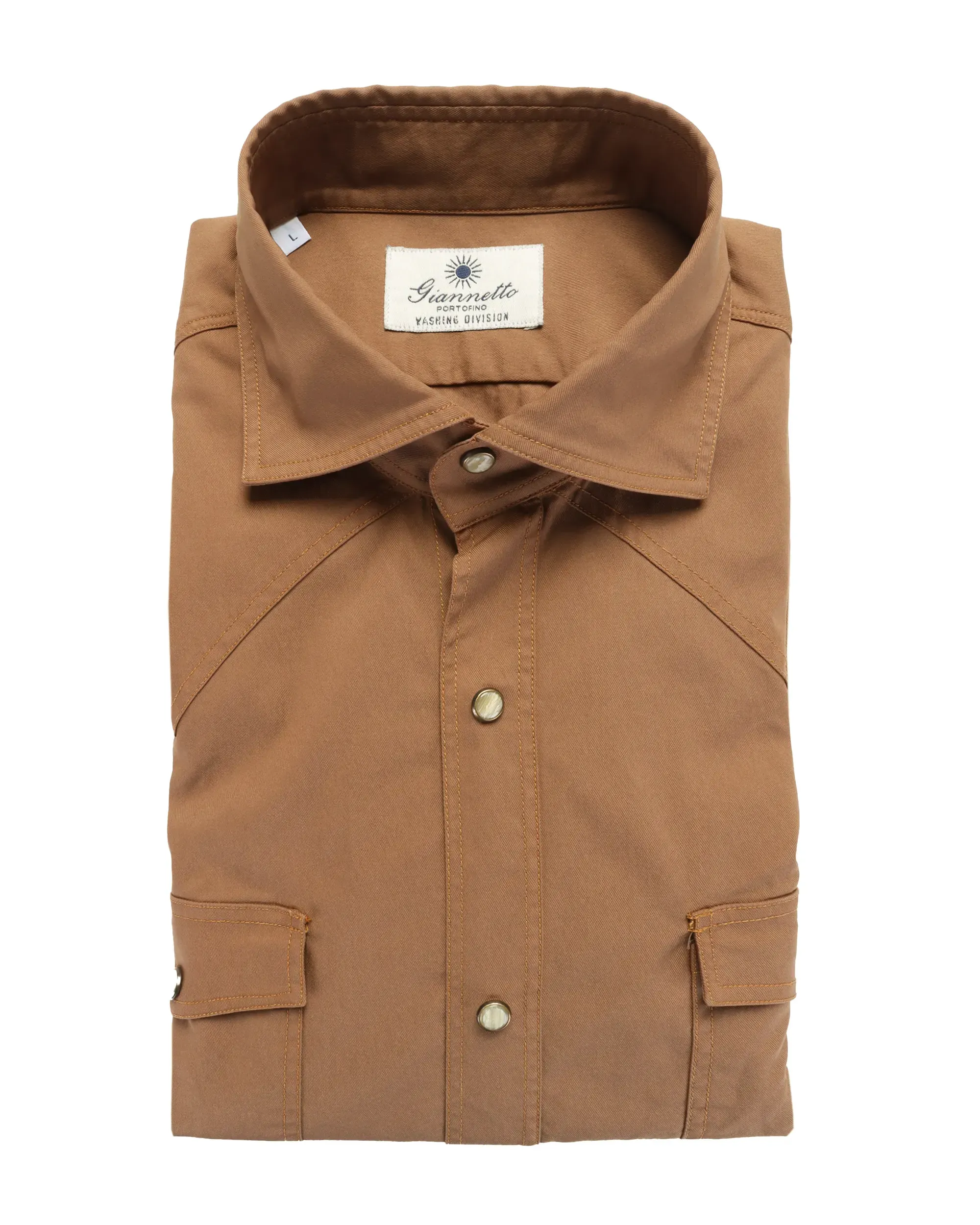GIANNETTO PORTOFINO SHIRT - LIGHT BROWN - STRETCH COTTON