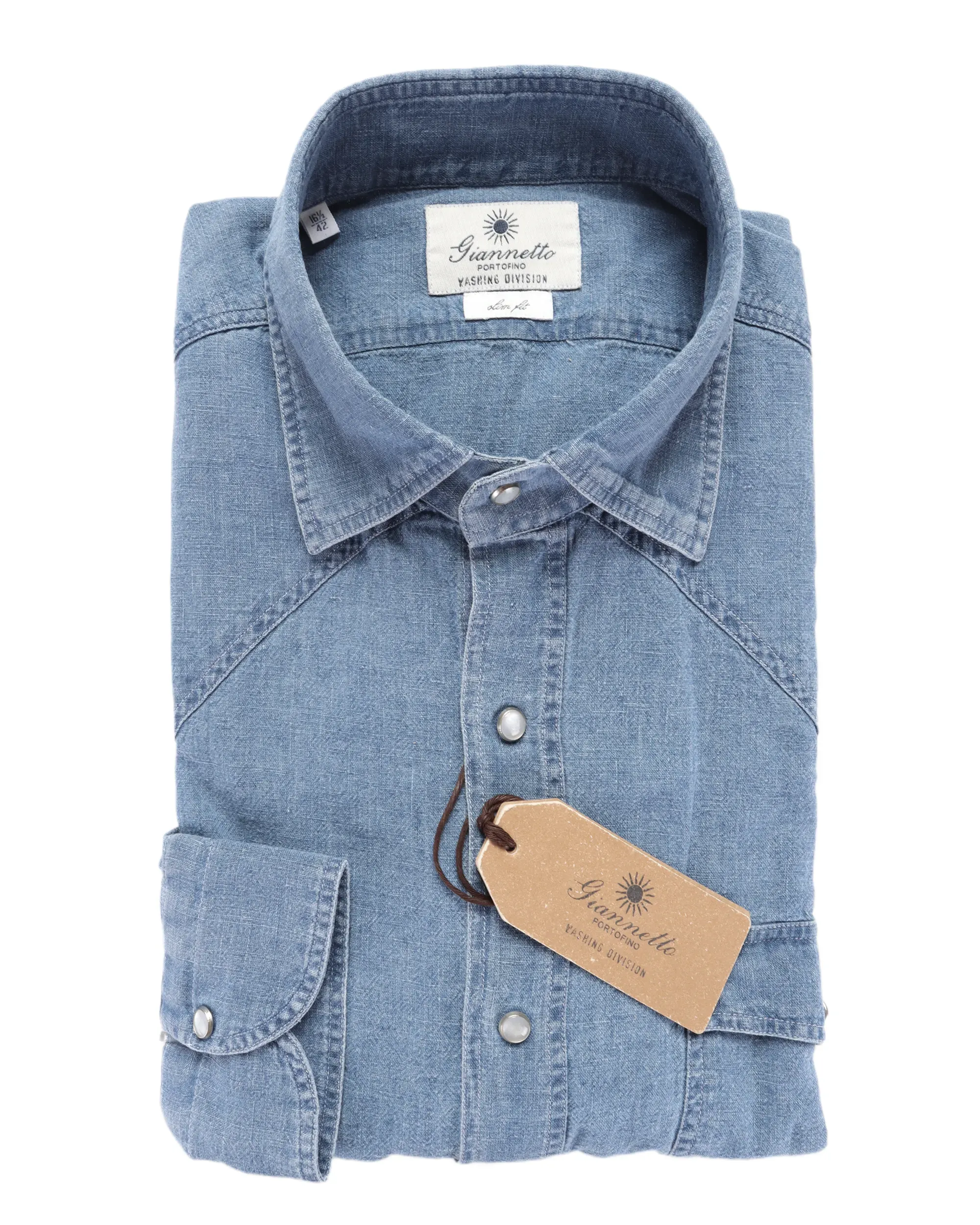 GIANNETTO PORTOFINO SHIRT - BLUE - LINEN & COTTON DENIM