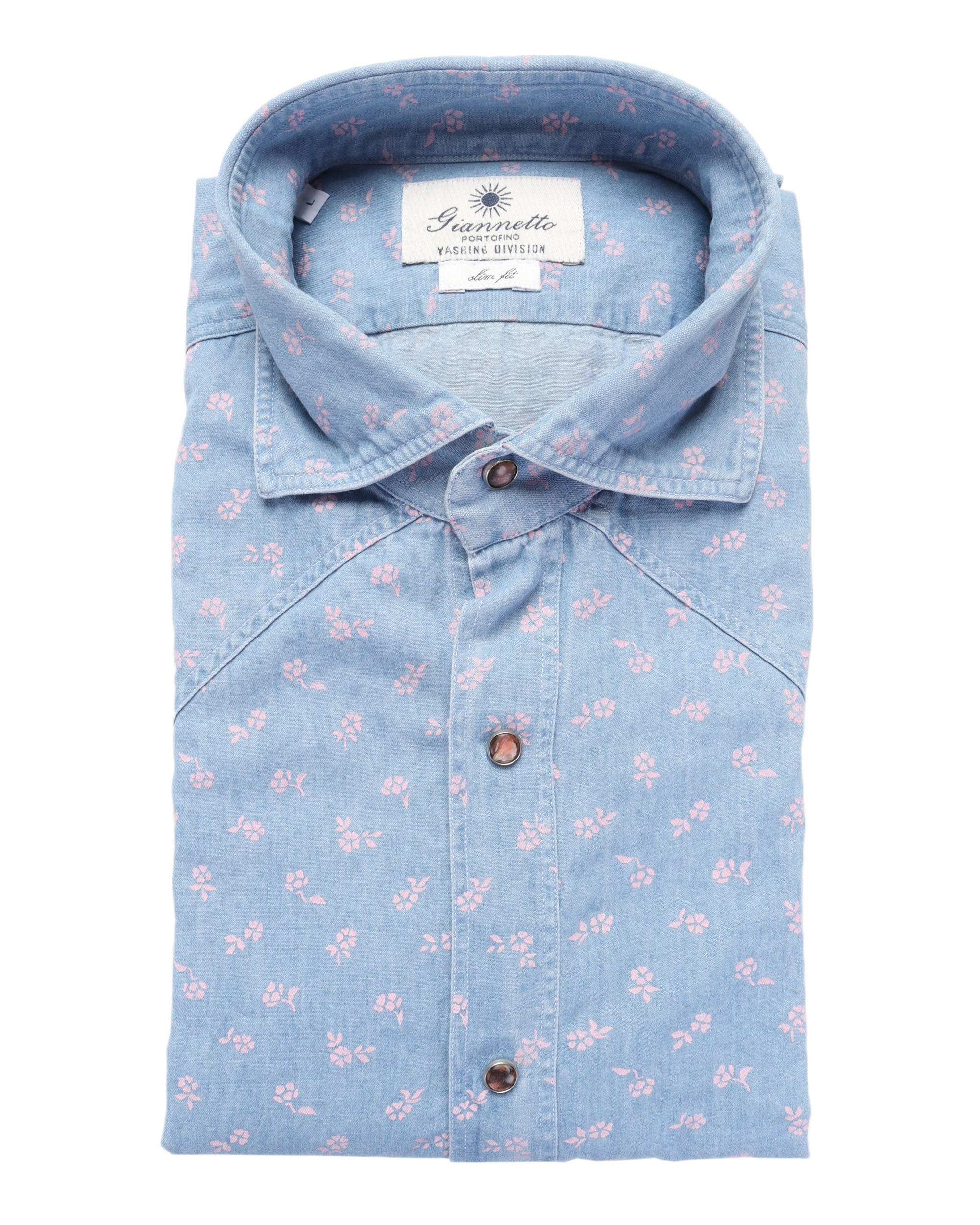 GIANNETTO PORTOFINO SHIRT - BLUE & PINK - COTTON DENIM