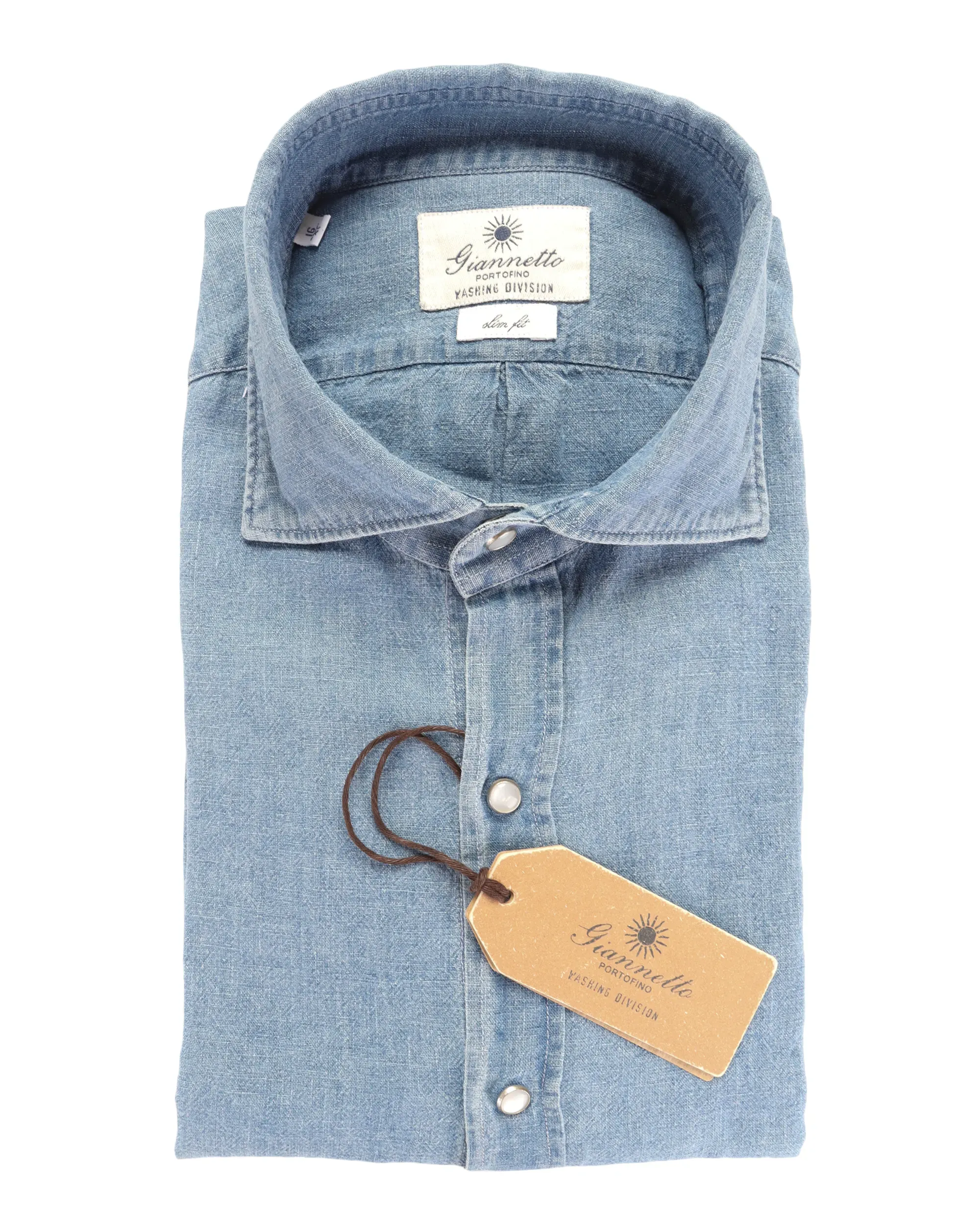 GIANNETTO PORTOFINO SHIRT - BLUE - LINEN & COTTON DENIM