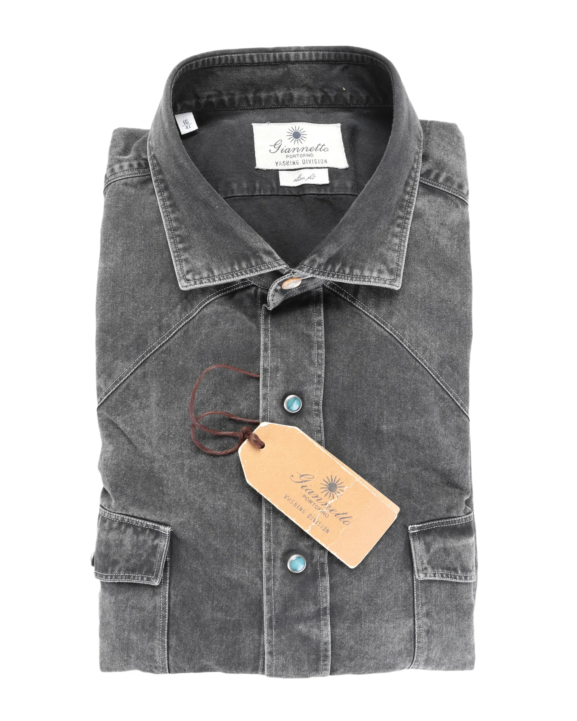 GIANNETTO PORTOFINO SHIRT - GREY - COTTON DENIM