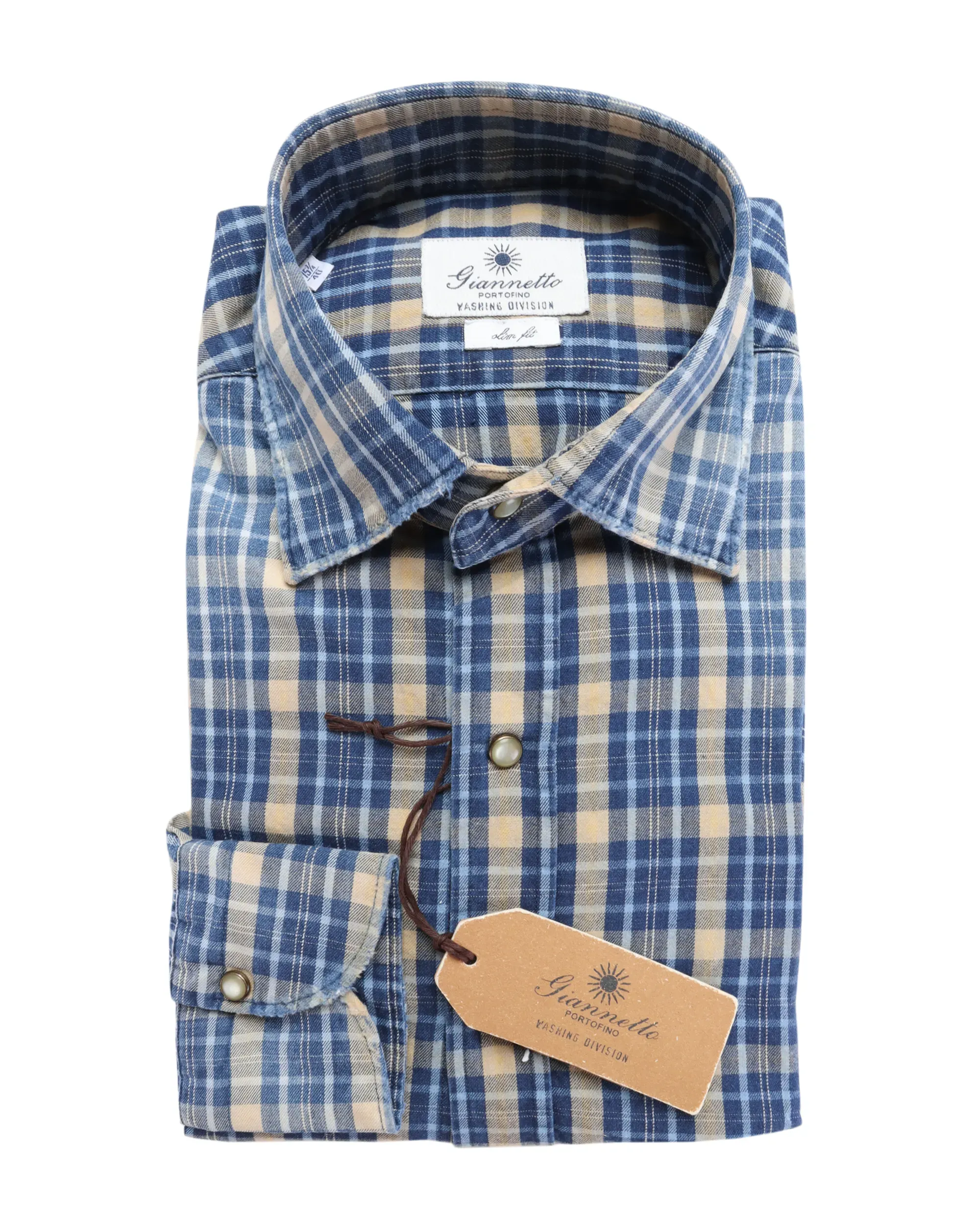 GIANNETTO PORTOFINO SHIRT - BLUE & BEIGE - COTTON DENIM