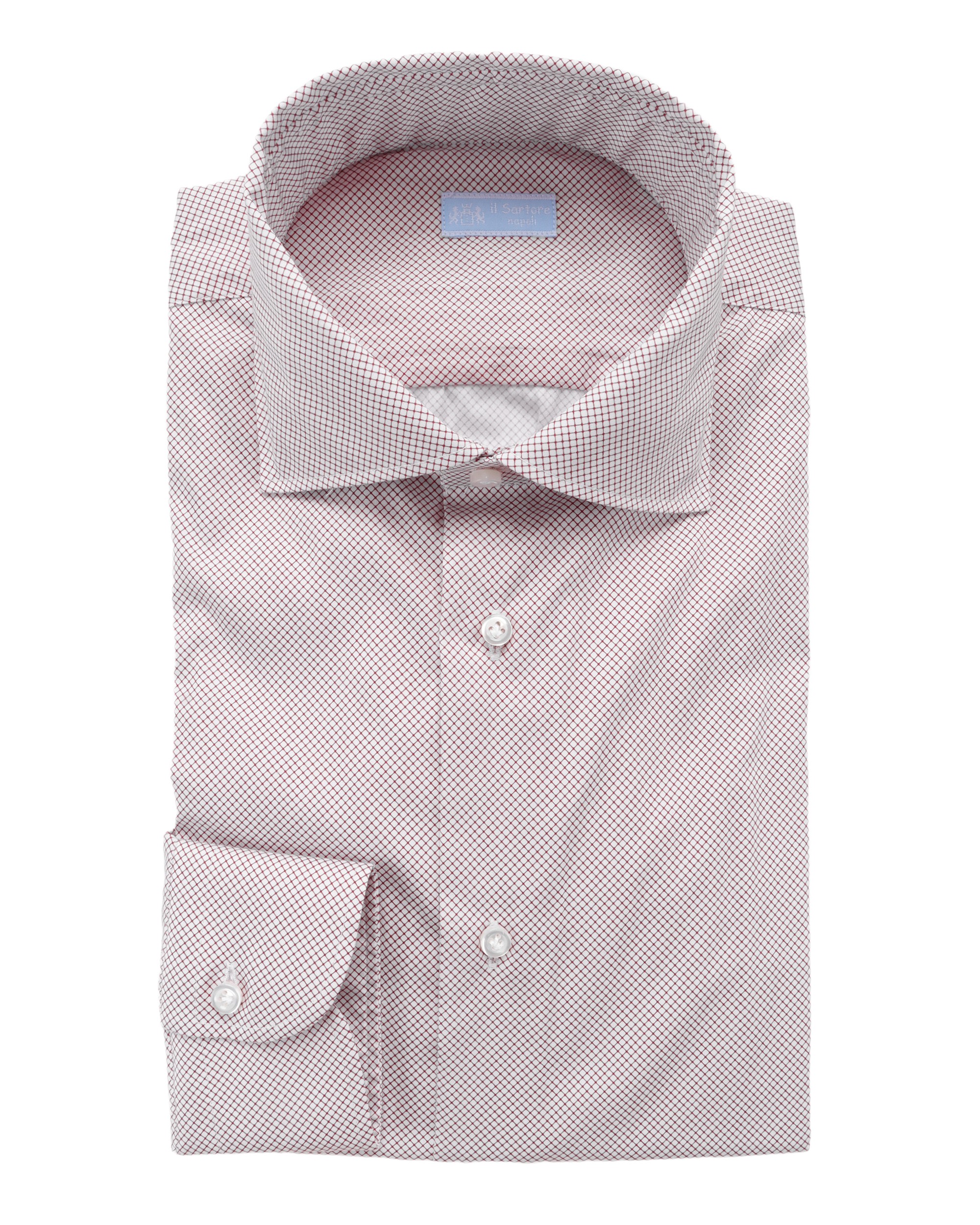 IL SARTORE NAPOLI DRESS SHIRT - WHITE & BURGUNDY - STRETCH COTTON