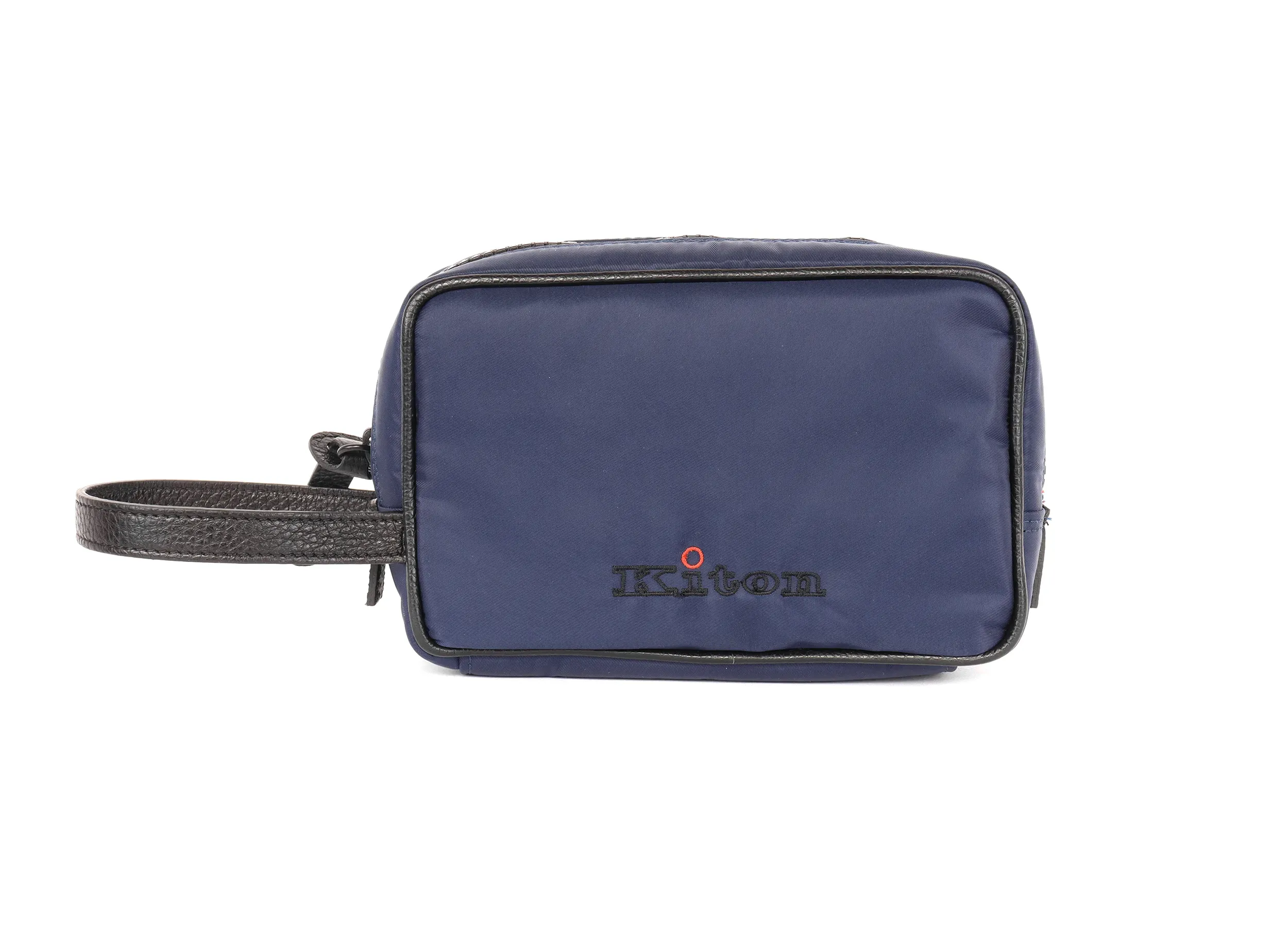 KITON WRISTLET CLUTCH BAG - NAVY BLUE BLACK - CANVAS & CALFSKIN LEATHER