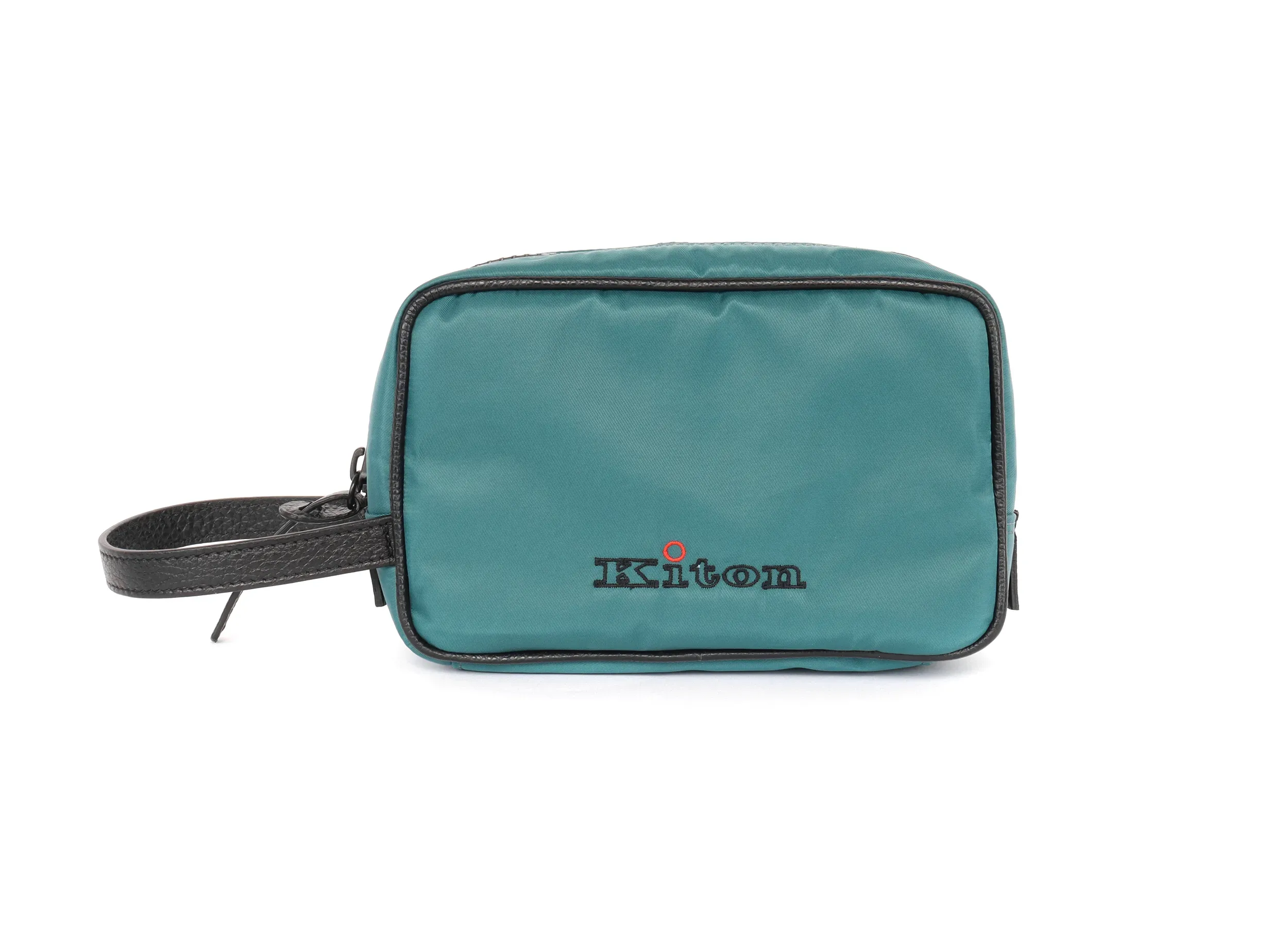 KITON WRISTLET CLUTCH BAG - TURQUOISE BLACK - CANVAS & CALFSKIN LEATHER