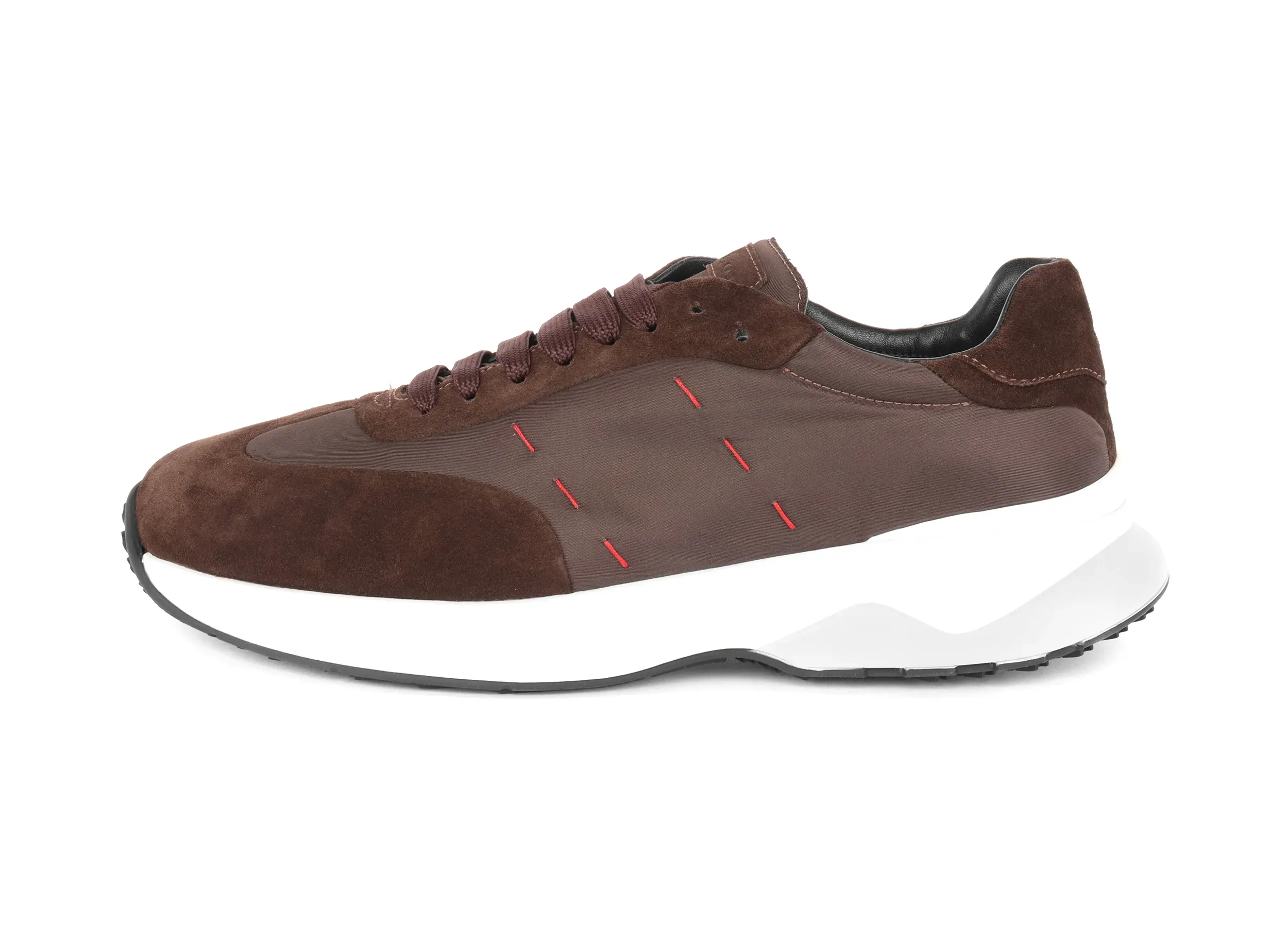 KITON SNEAKERS - CALFSKIN SUEDE & CANVAS - BROWN