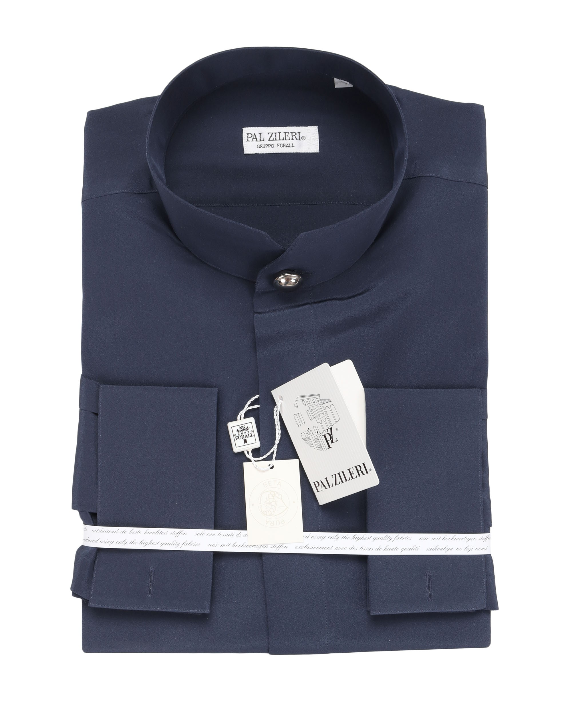 PAL ZILERI FORMAL DRESS SHIRT - NAVY BLUE - PURE SILK