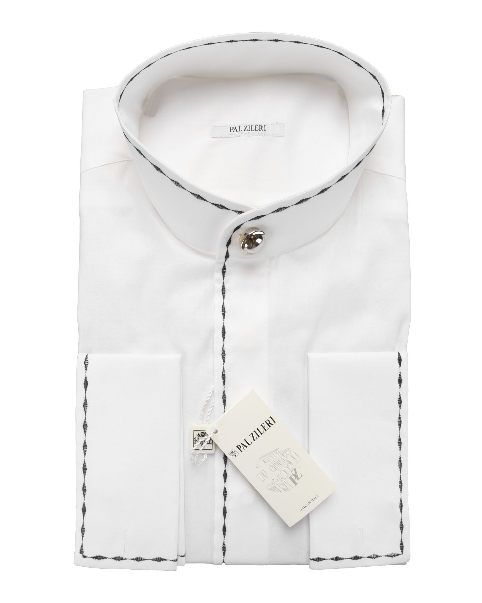 PAL ZILERI FORMAL DRESS SHIRT - WHITE & BLACK - COTTON