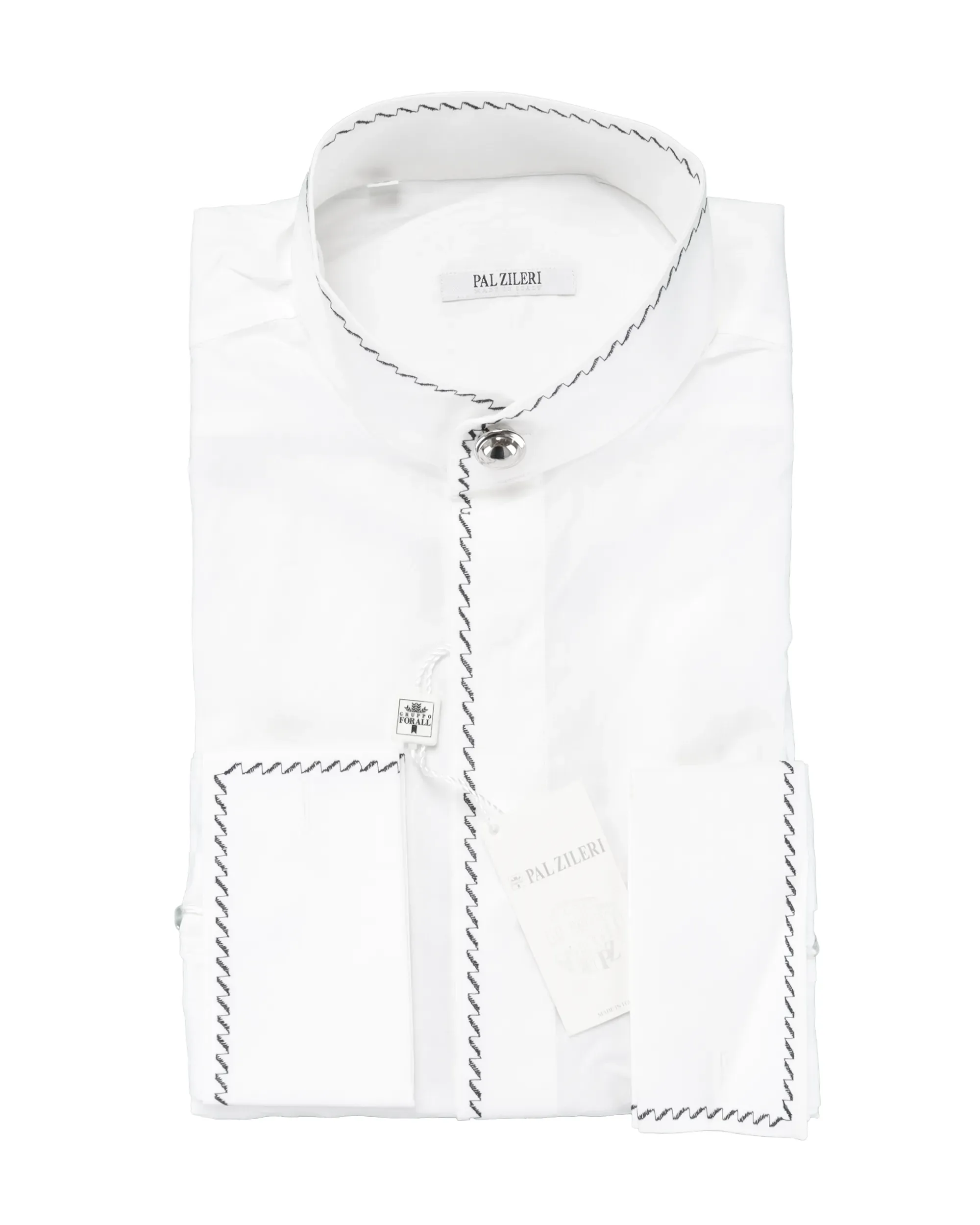 PAL ZILERI FORMAL DRESS SHIRT - WHITE & BLACK - COTTON