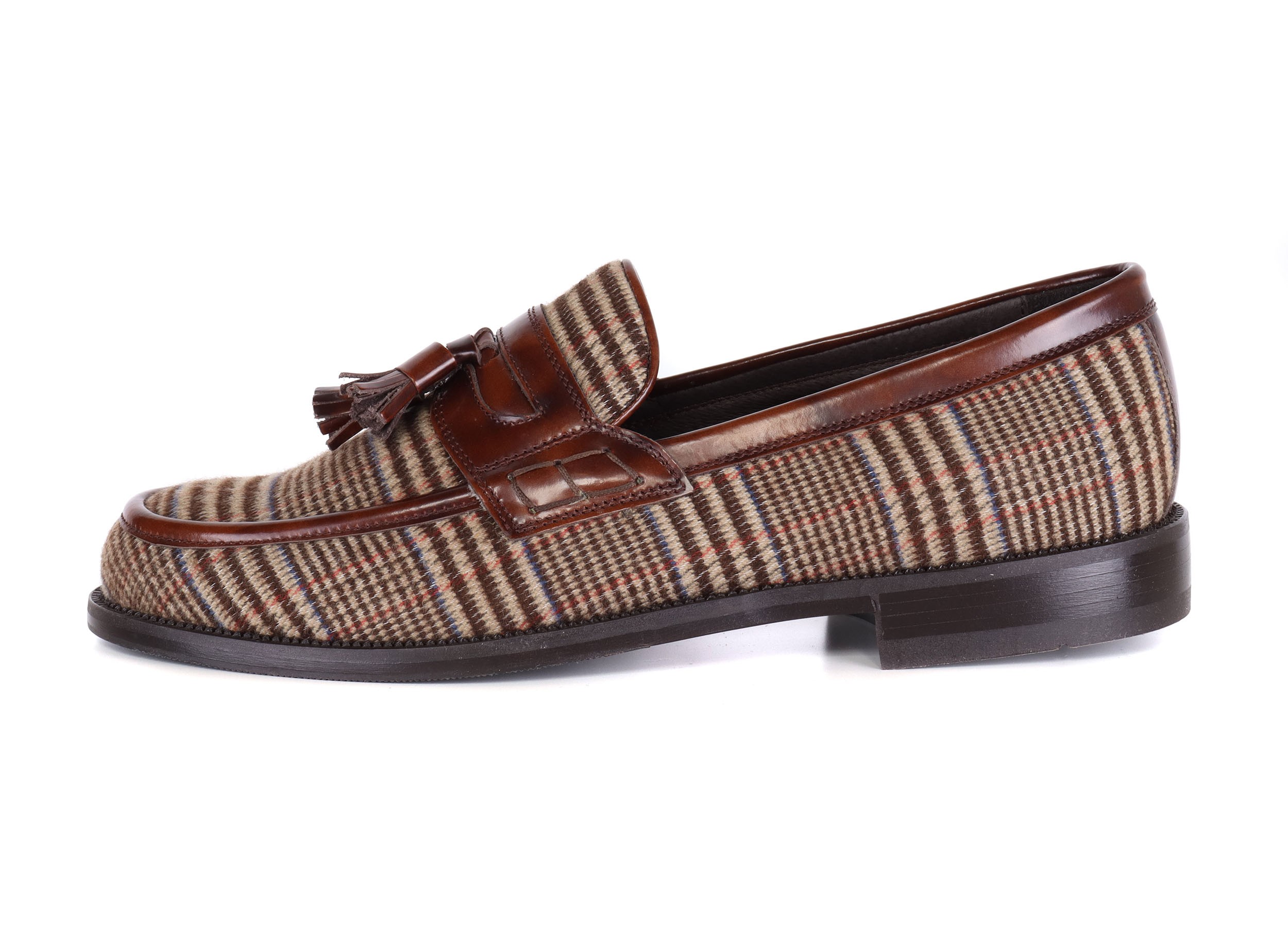RUSSELL & BROMLEY LOAFERS - CALFSKIN & WOOL - COGNAC & GREEN