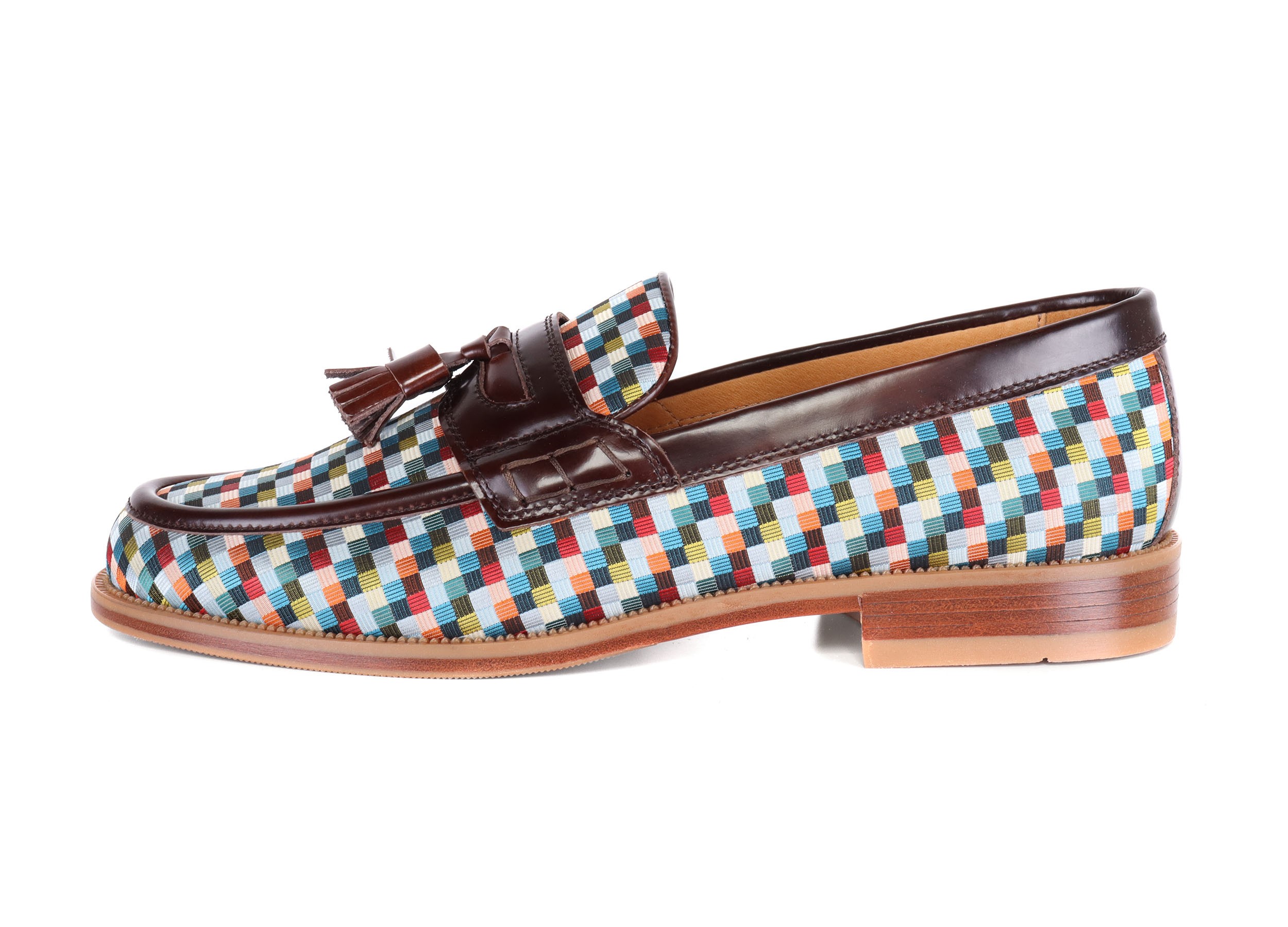RUSSELL & BROMLEY LOAFERS - CALFSKIN & TEXTILE - BROWN & MULTICOLOR