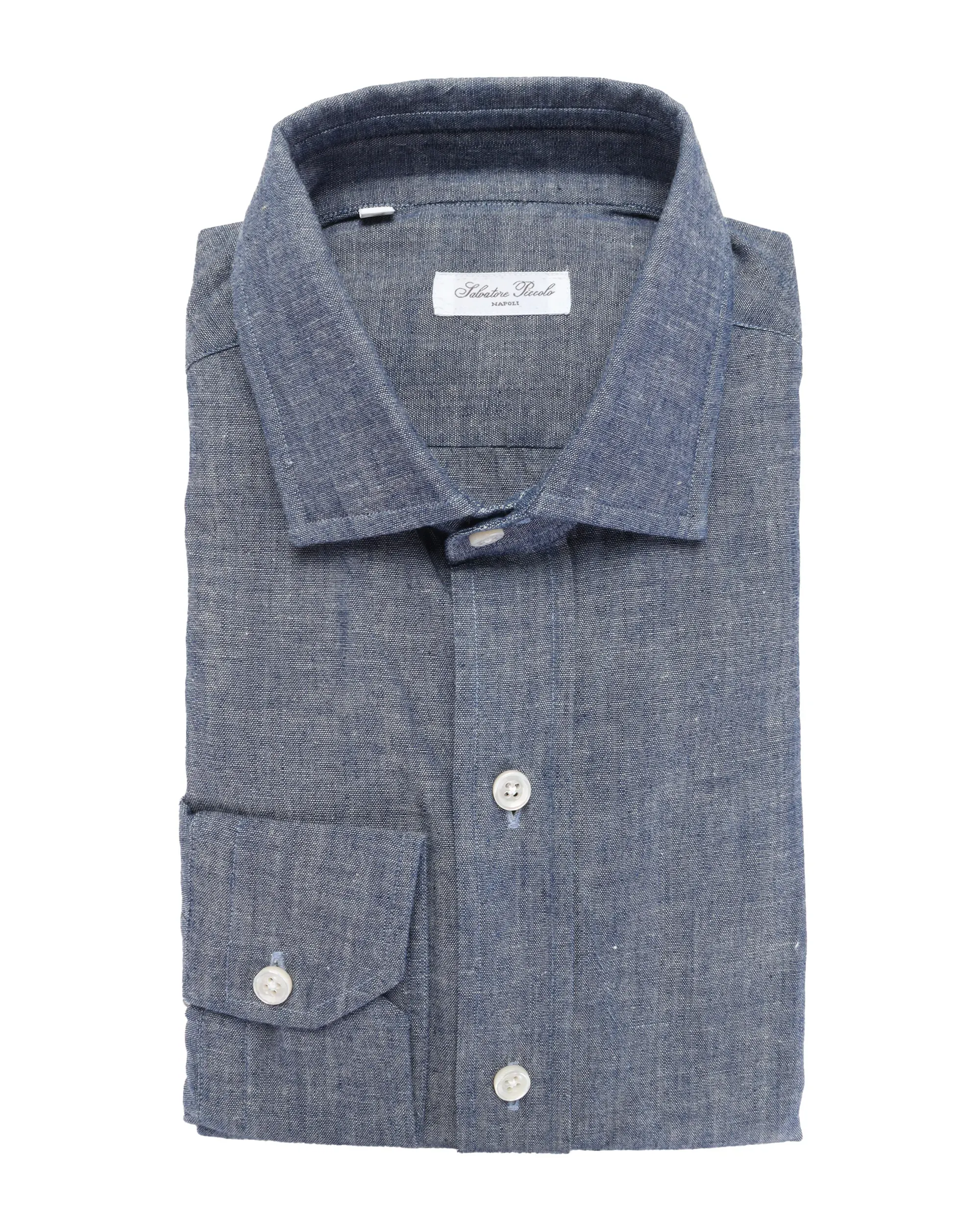 SALVATORE PICCOLO DRESS SHIRT - BLUE - COTTON