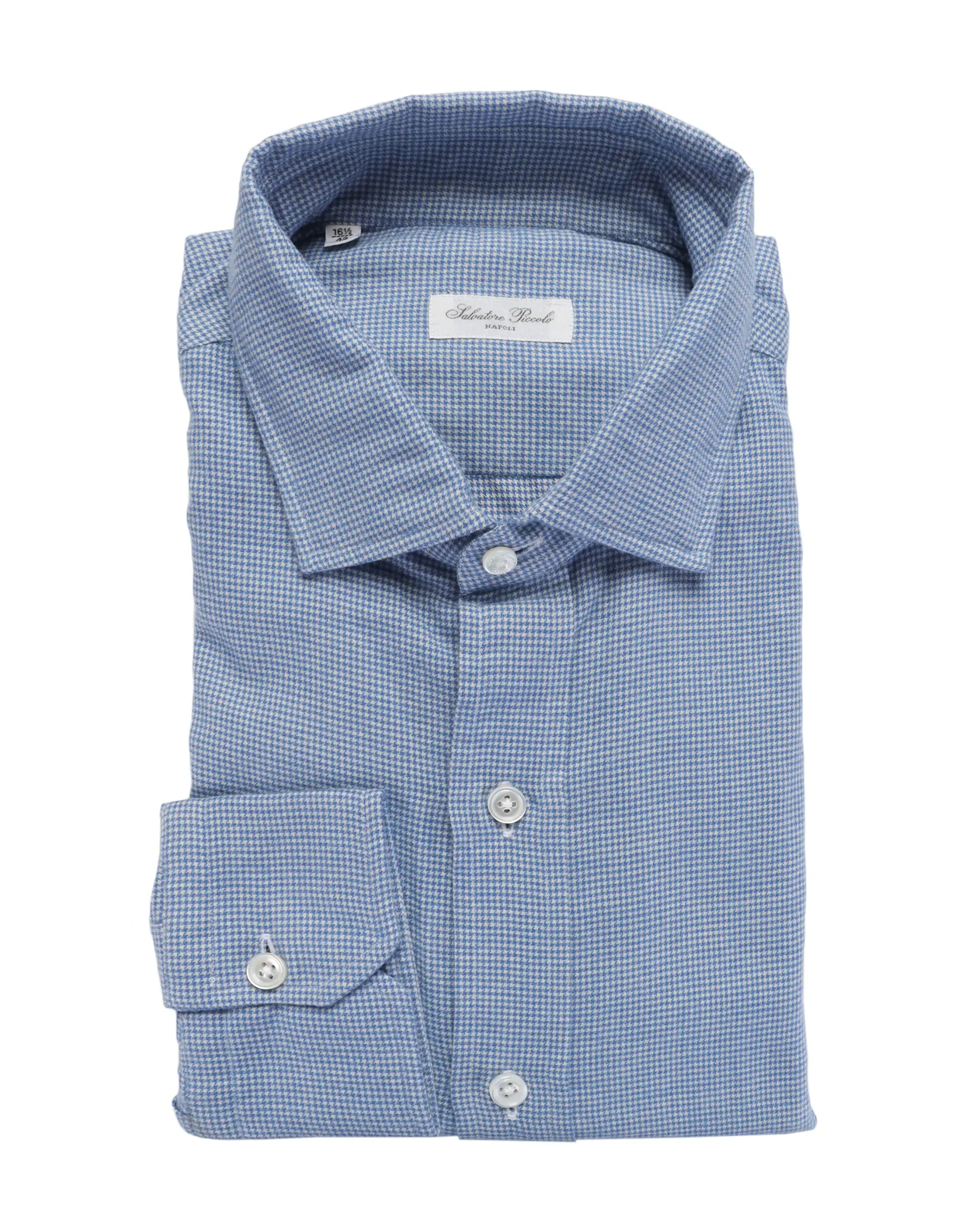SALVATORE PICCOLO DRESS SHIRT - BLUE & WHITE - COTTON FLANNEL
