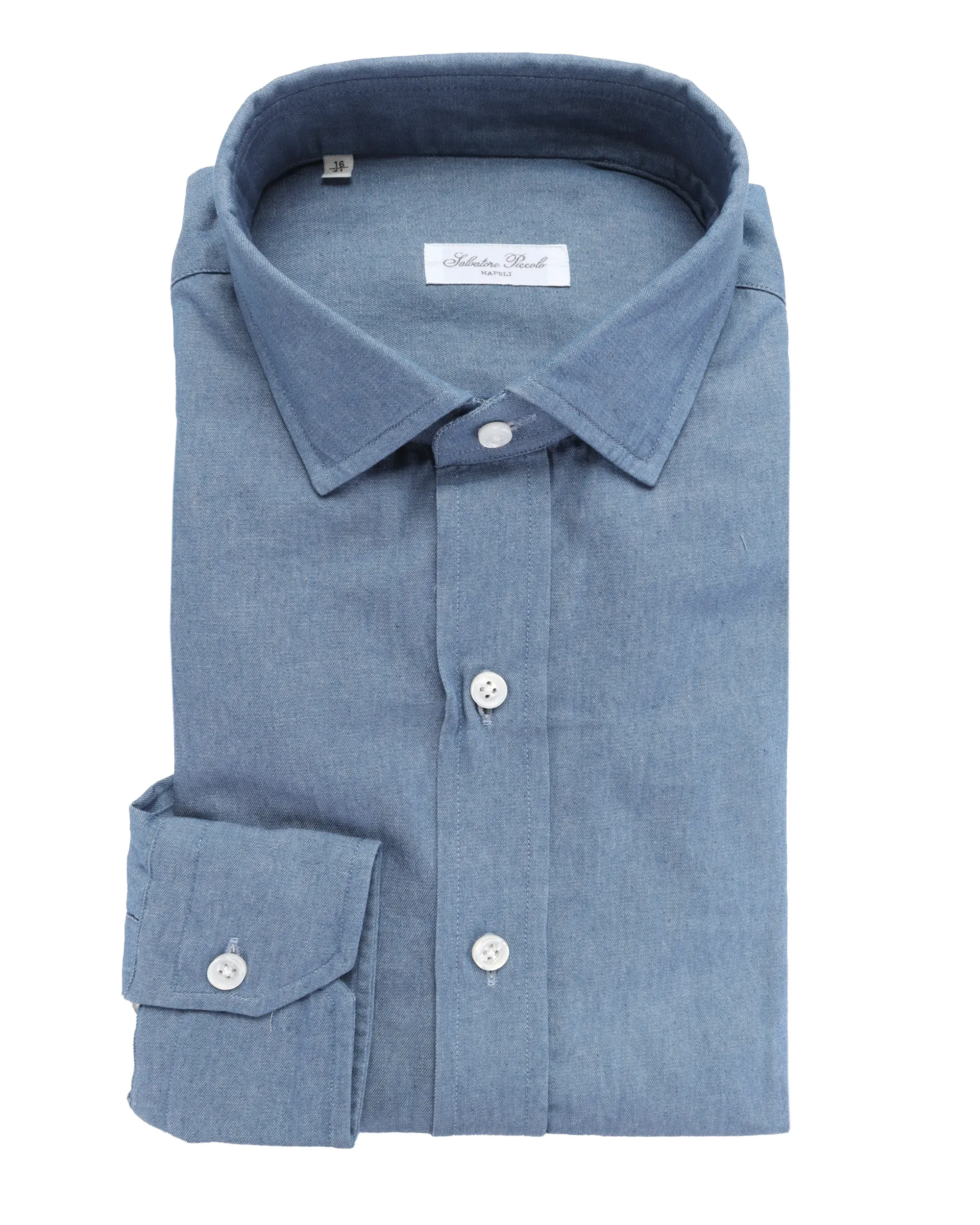 SALVATORE PICCOLO DRESS SHIRT - DENIM BLUE - COTTON