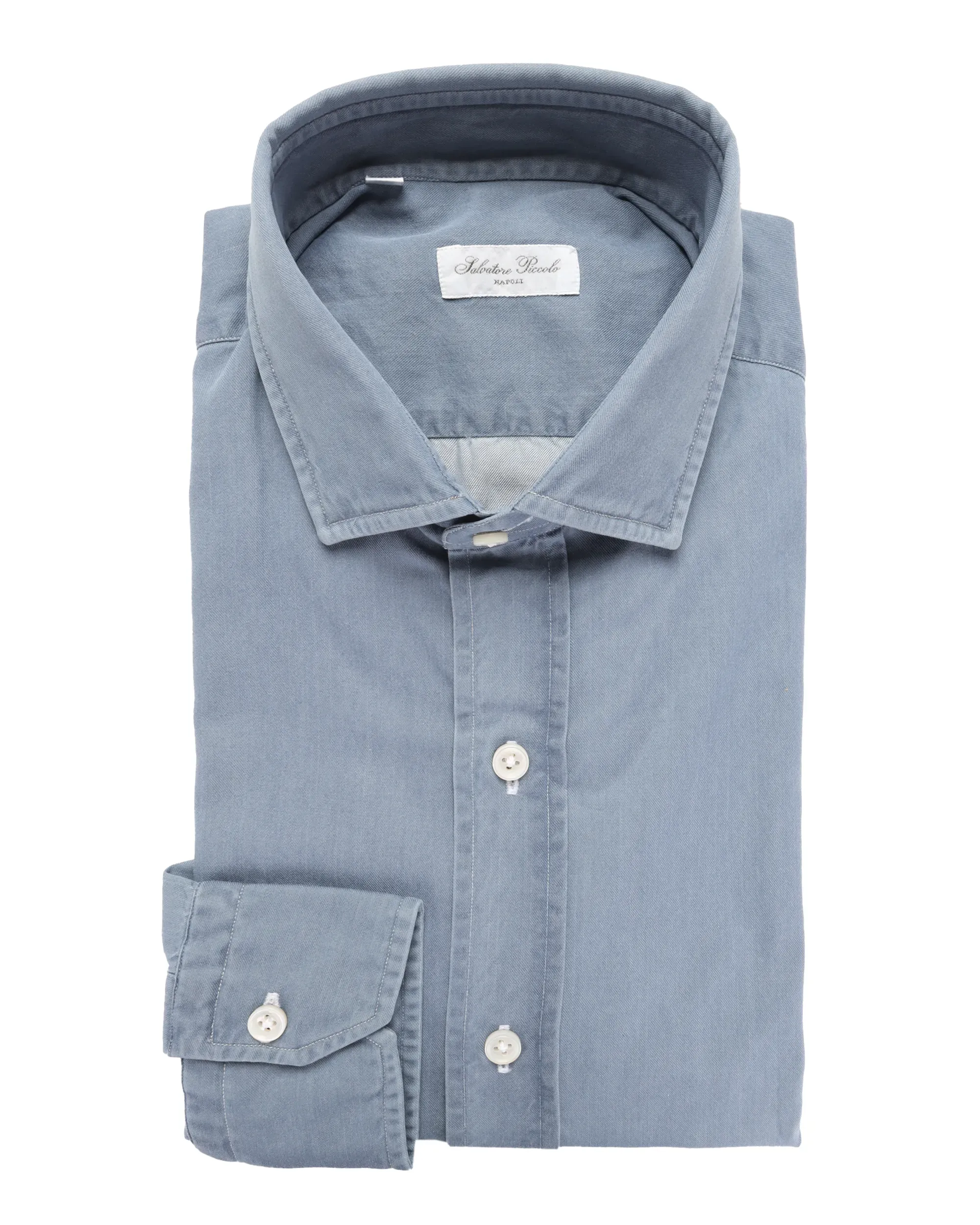 SALVATORE PICCOLO DRESS SHIRT - BLUE - COTTON