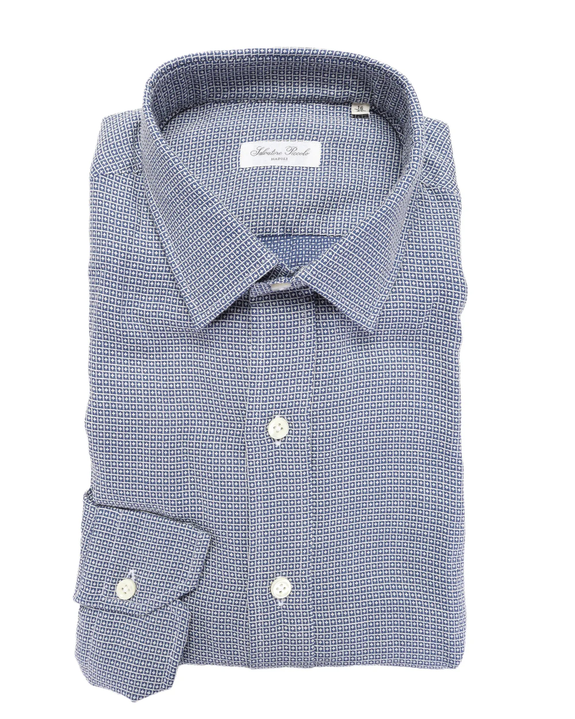 SALVATORE PICCOLO DRESS SHIRT - BLUE & WHITE - COTTON