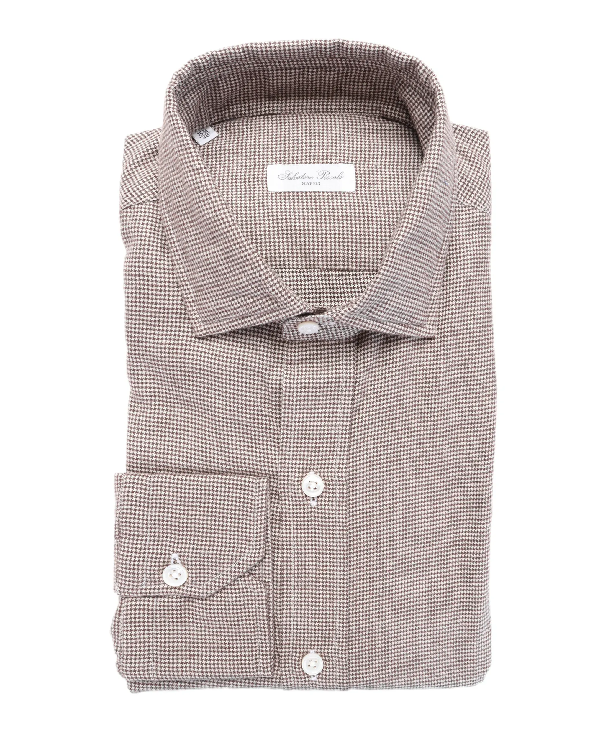 SALVATORE PICCOLO DRESS SHIRT - BROWN & WHITE - COTTON FLANNEL