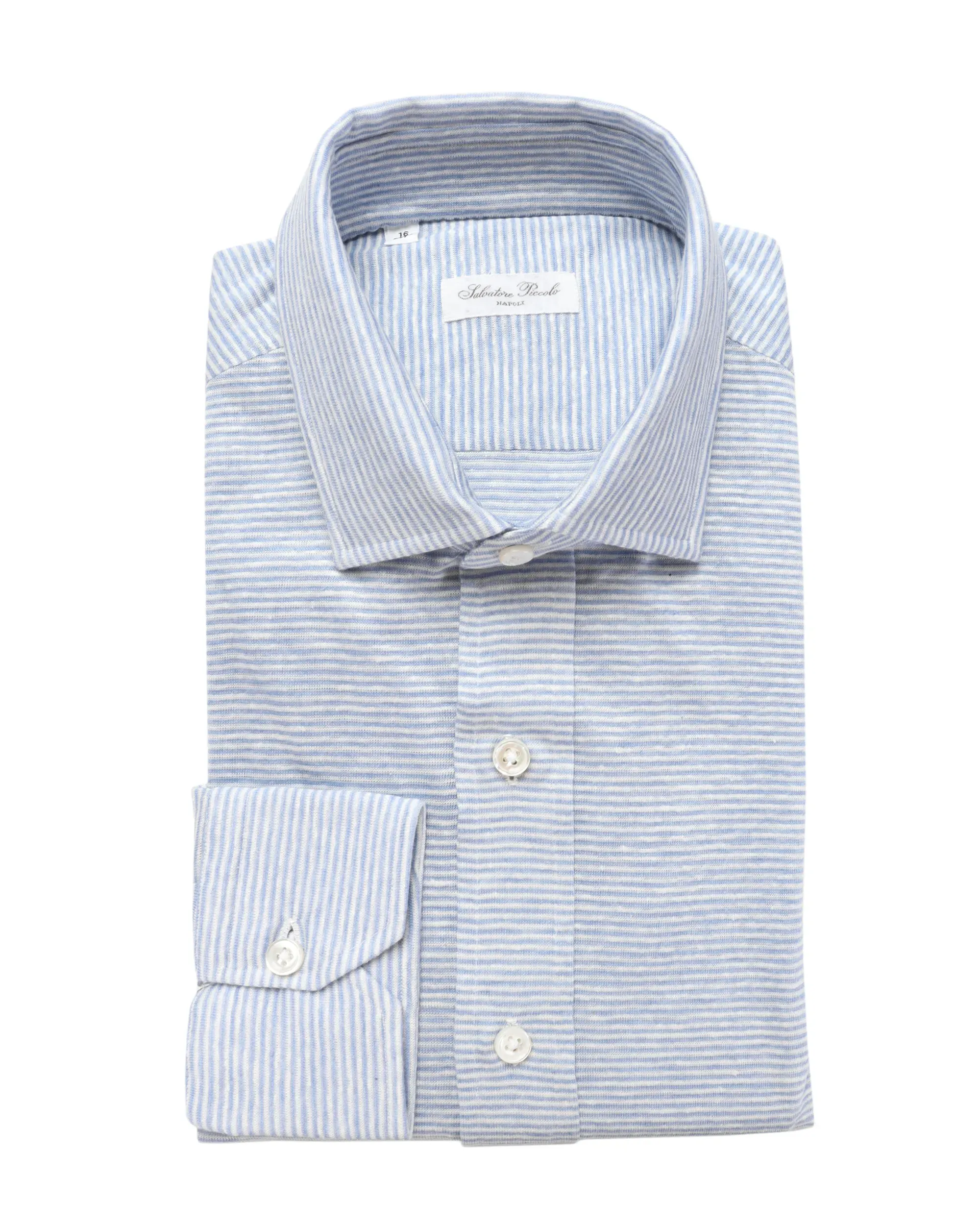 SALVATORE PICCOLO DRESS SHIRT - SKY BLUE & WHITE - LINEN & COTTON JERSEY