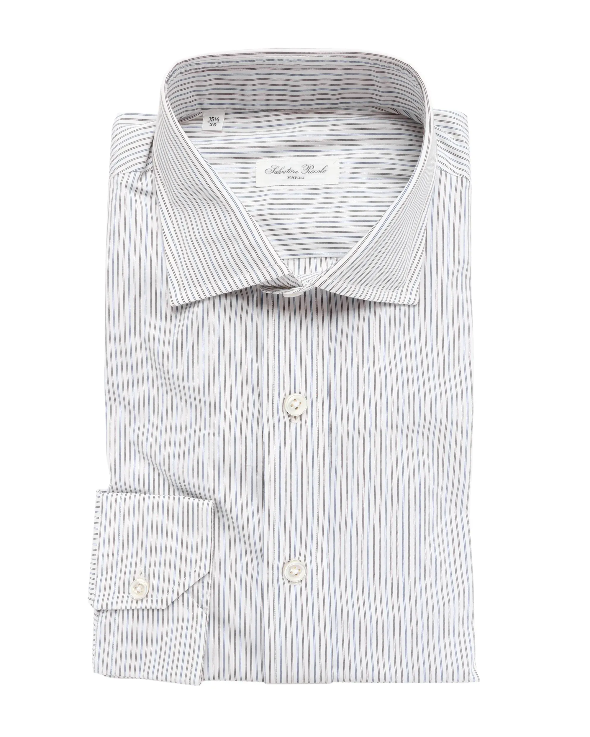 SALVATORE PICCOLO DRESS SHIRT - WHITE, BROWN & BLUE - COTTON