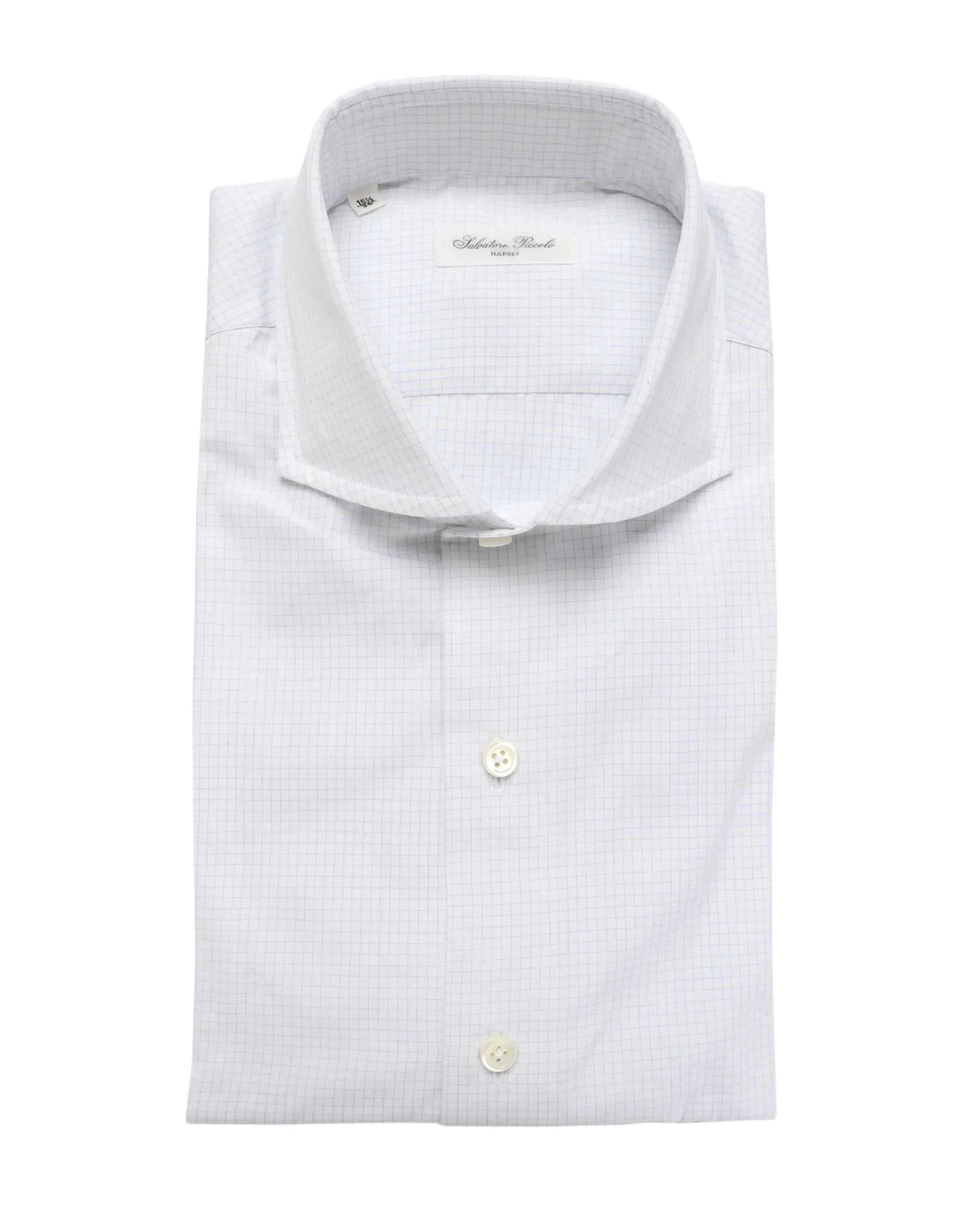 SALVATORE PICCOLO DRESS SHIRT - WHITE & BLUE - COTTON