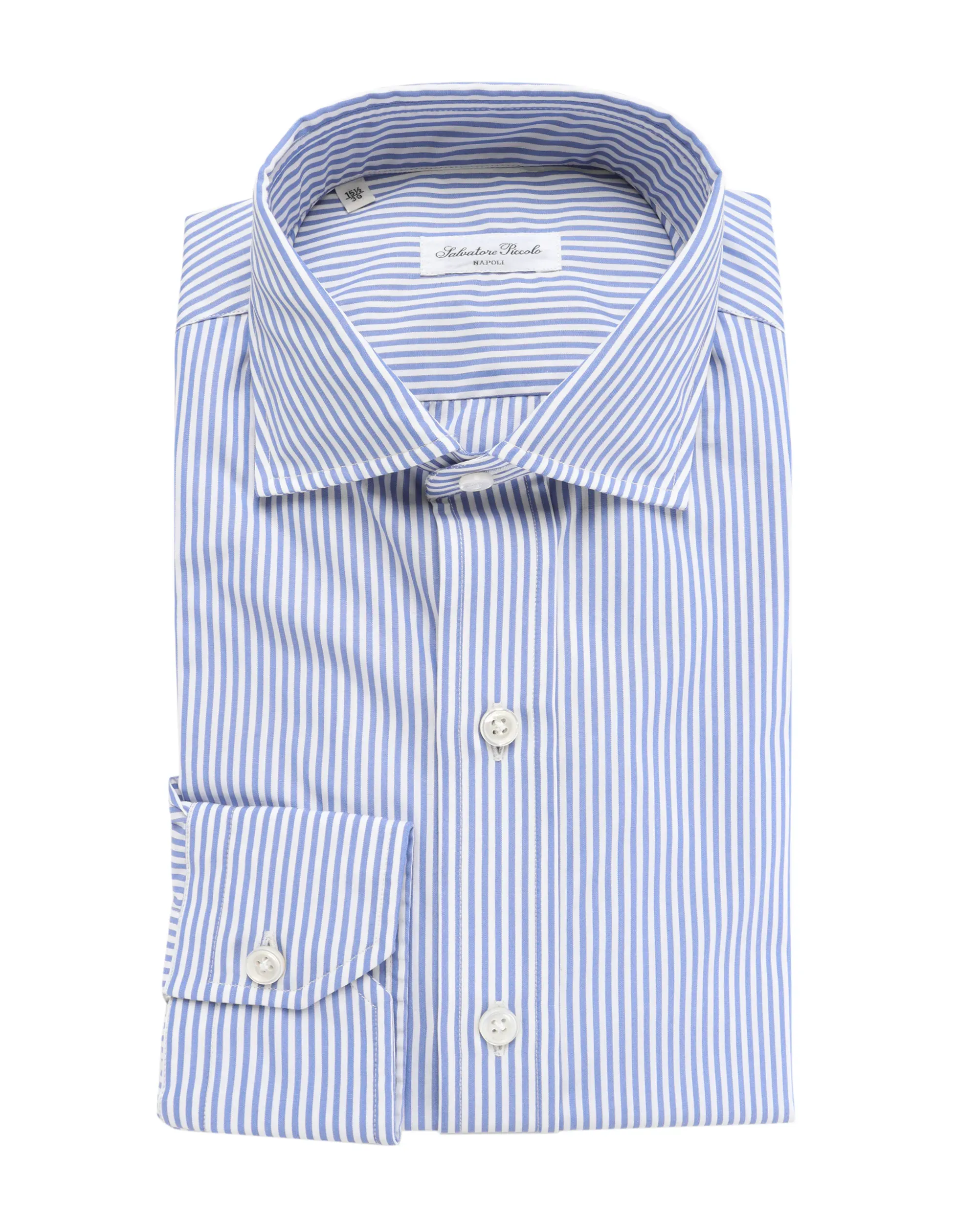 SALVATORE PICCOLO DRESS SHIRT - WHITE & BLUE - COTTON