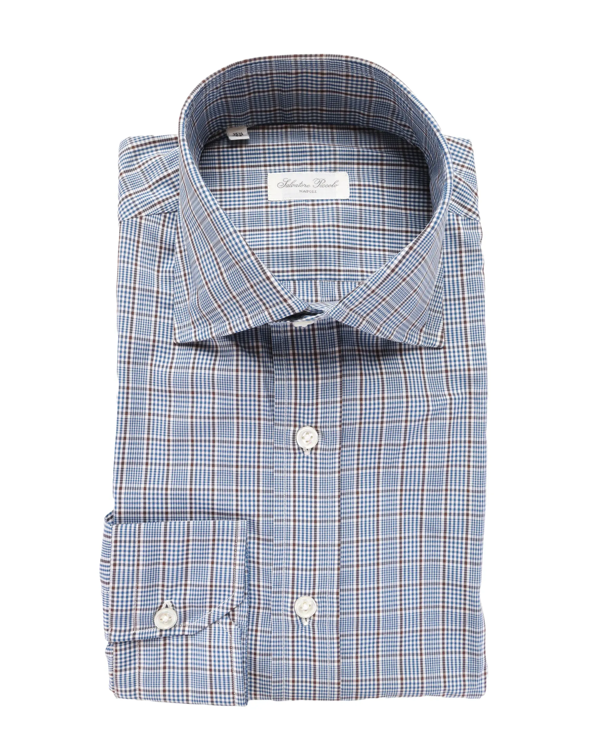 SALVATORE PICCOLO DRESS SHIRT - BLUE, WHITE & BROWN - COTTON