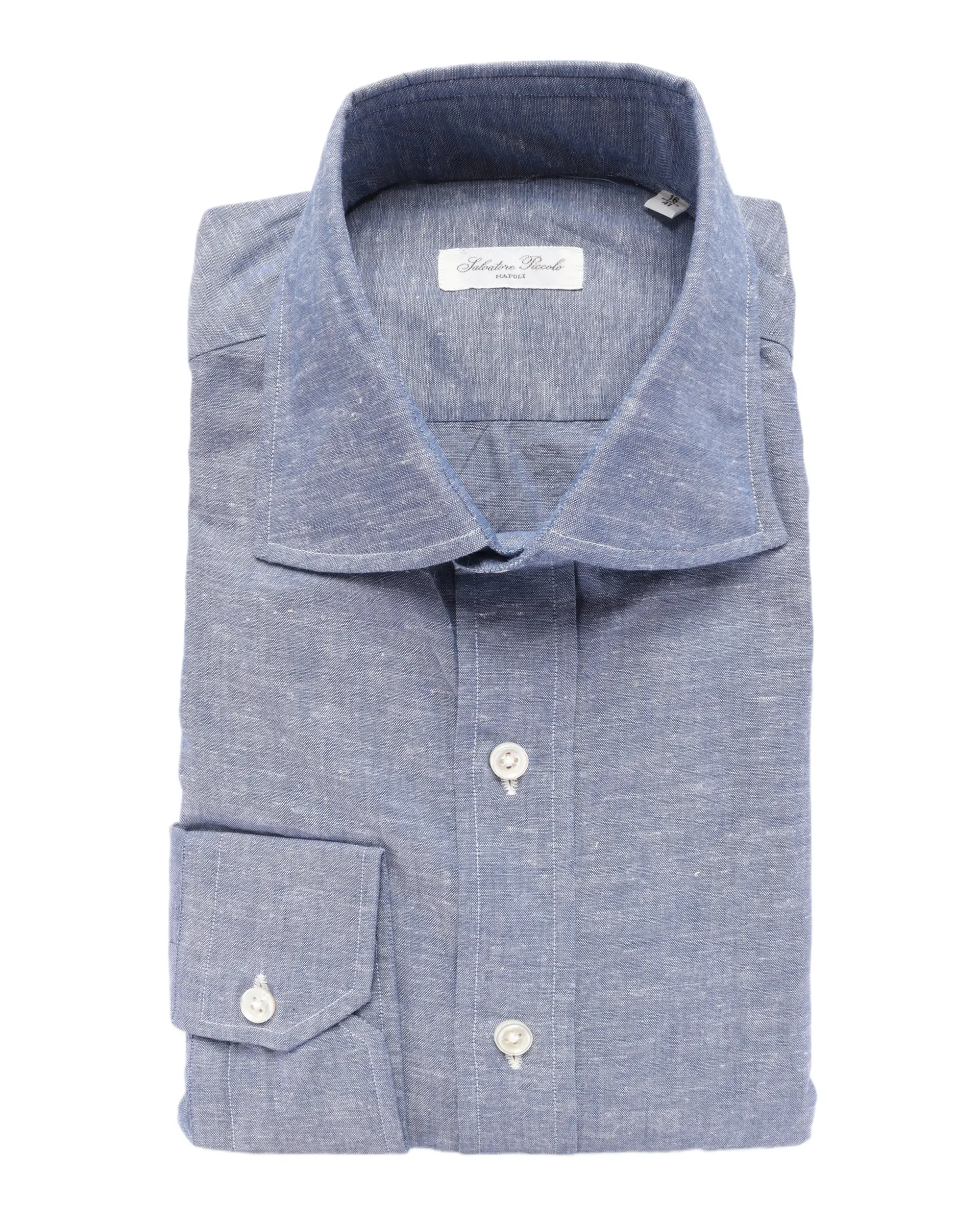 SALVATORE PICCOLO DRESS SHIRT - BLUE - COTTON & LINEN