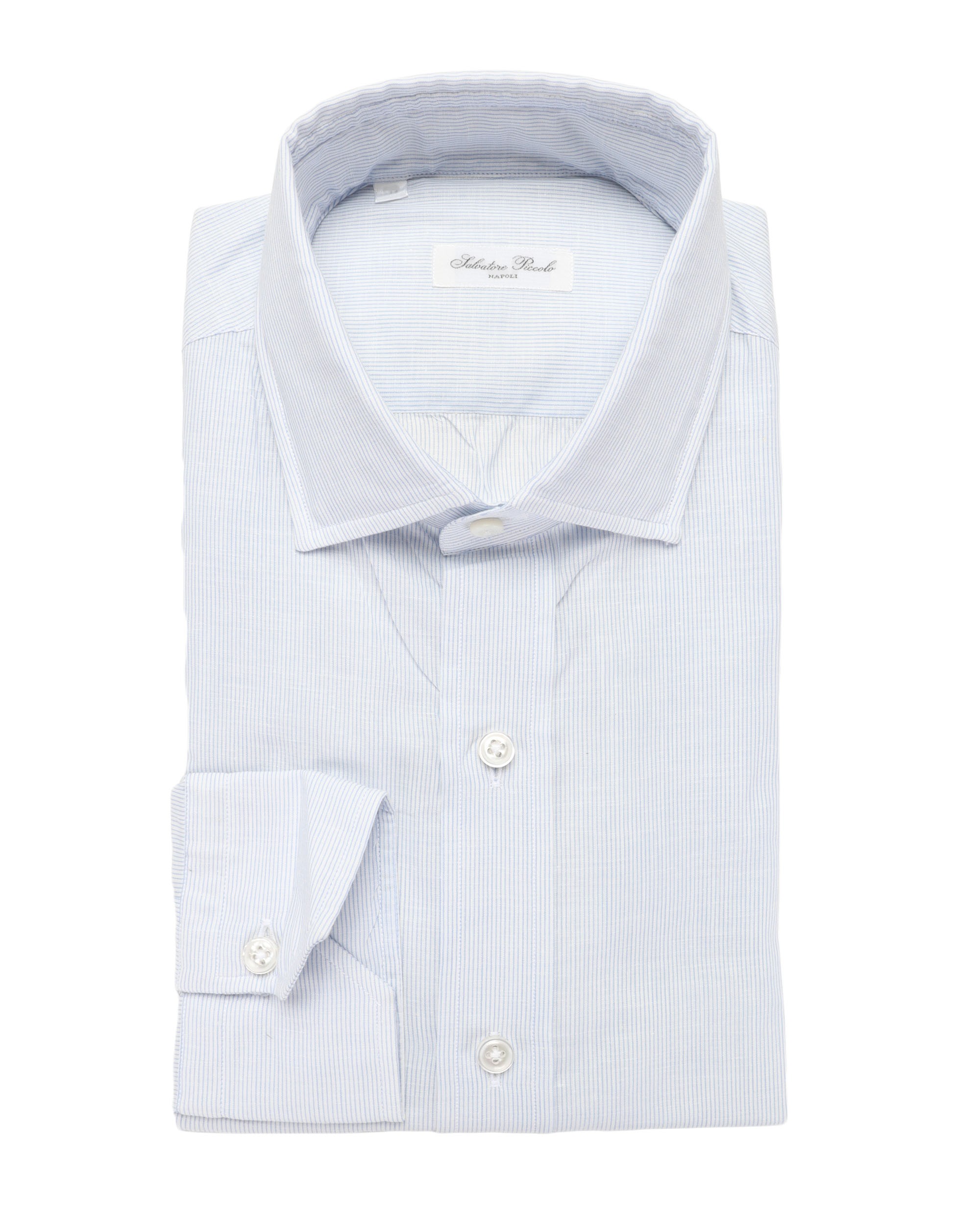 SALVATORE PICCOLO DRESS SHIRT - WHITE & BLUE - COTTON