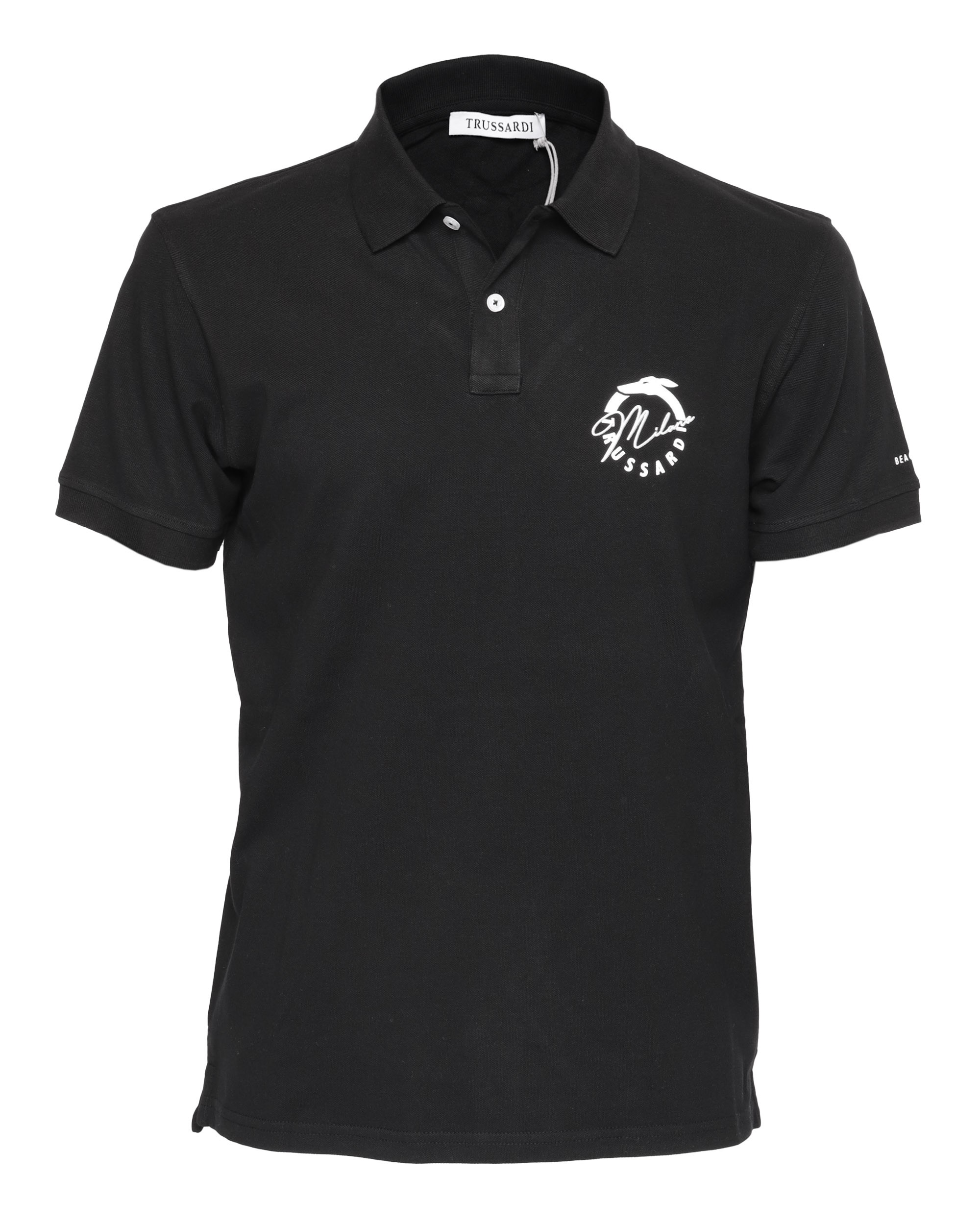 TRUSSARDI POLO SHIRT - BLACK - COTTON PIQUE'