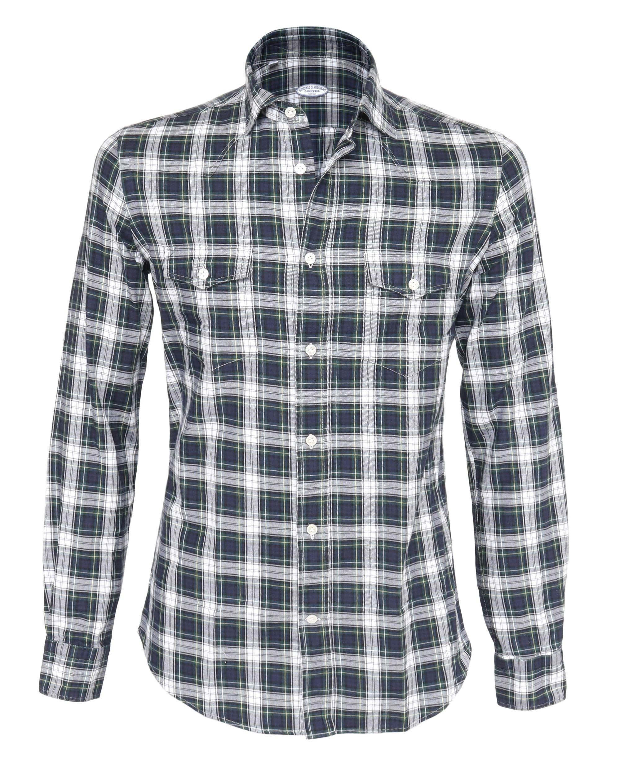 VINCENZO DI RUGGIERO WESTERN SHIRT - BLUE & GREEN - COTTON 