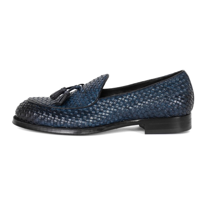 Belsire Milano belgian loafer shoes blue woven handmade Italy