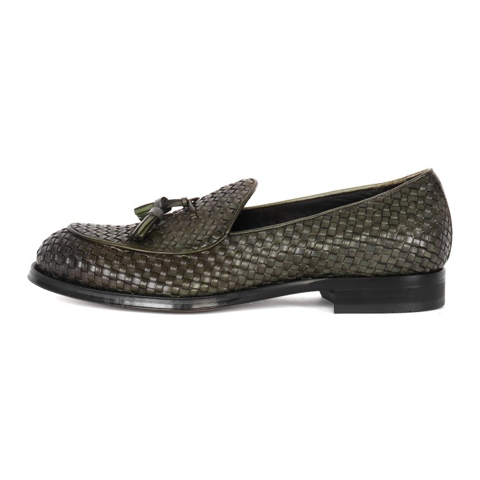 Belsire Milano belgian loafer shoes green woven handmade Italy
