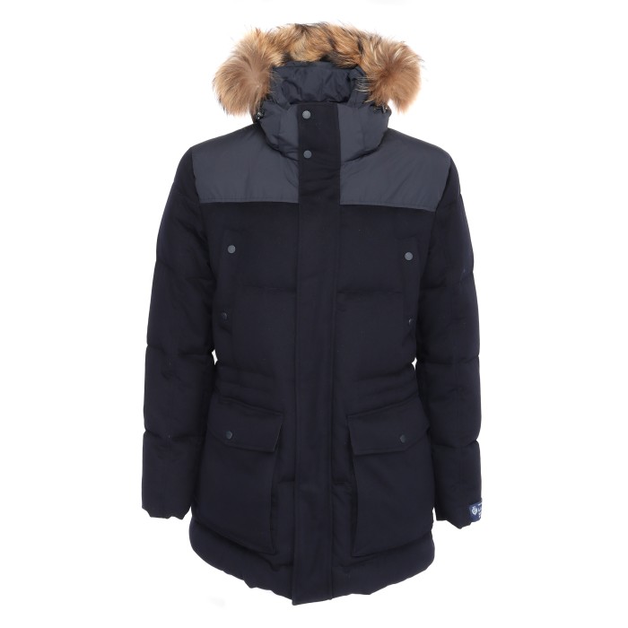 Paul & Shark parka pure cashmere Loro Piana racoon fur Navy blue goose down