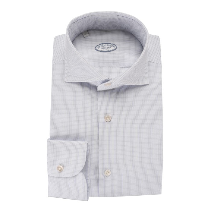 Vincenzo Di Ruggiero dress shirt white sky blue checj handmade sartorial napoli
