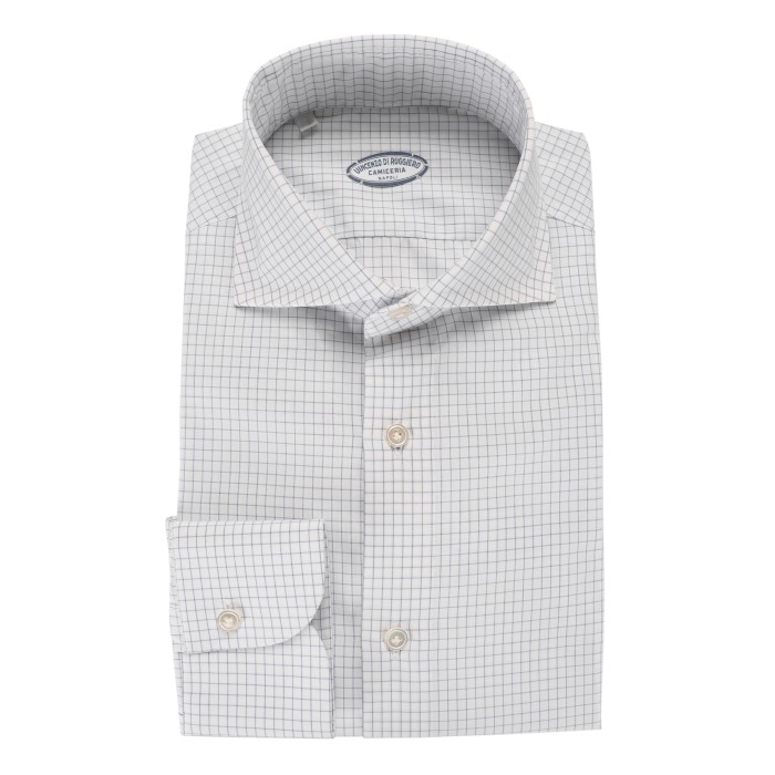 Vincenzo Di Ruggiero dress shirt white blue windowpane handmade Napoli sartorial