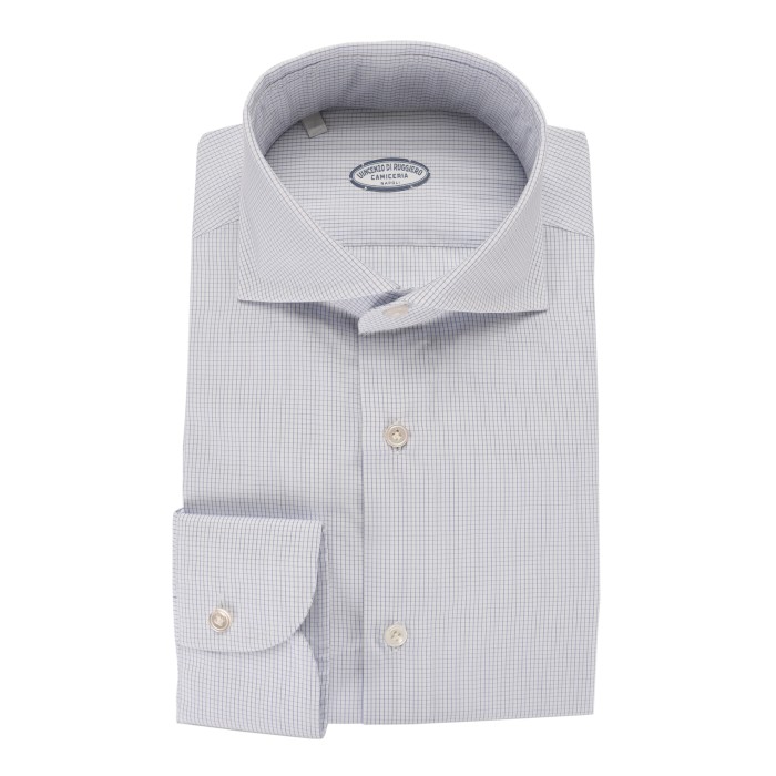 Vincenzo Di Ruggiero dress shirt white blue check handmade sartorial napoli