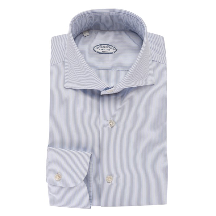 Vincenzo Di Ruggiero dress shirt striped white blue handmade sartorial