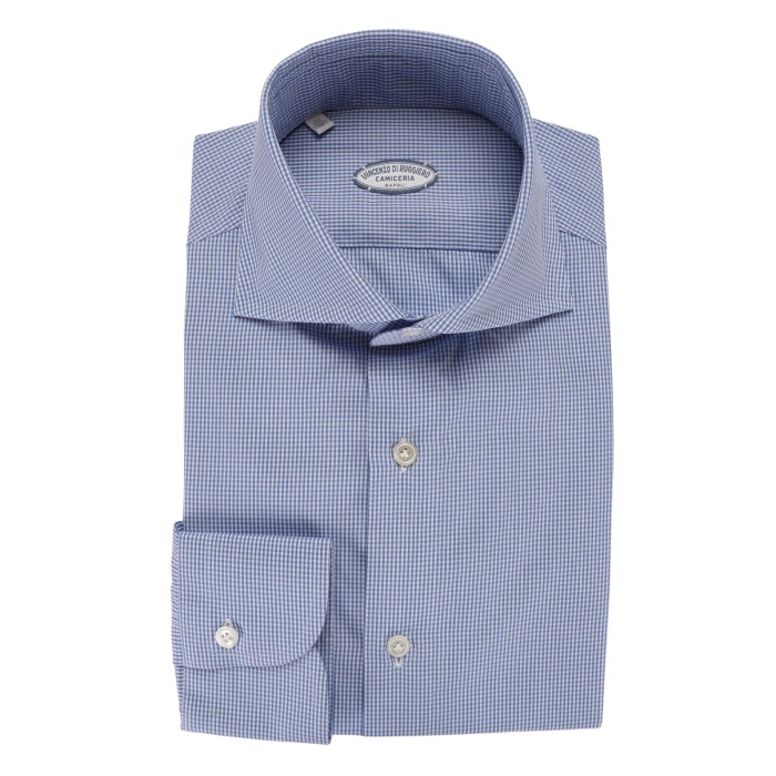 Vincenzo Di Ruggiero dress shirt white blue check handmade sartorial Napoli