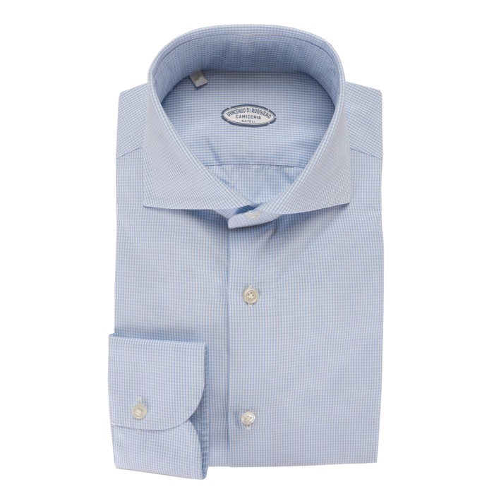 Vincenzo Di Ruggiero dress shirt white blue check handmade sartorial Napoli