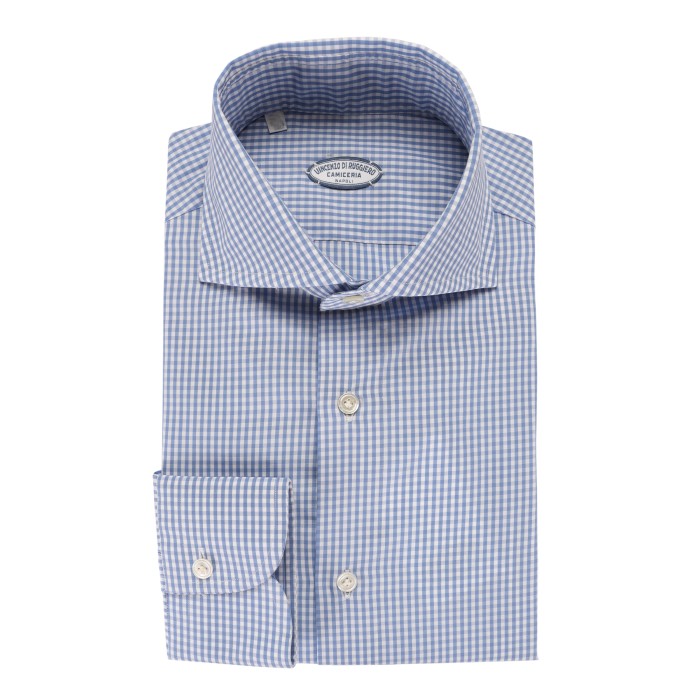 Vincenzo Di Ruggiero dress shirt white blue check vichy sartorial Napoli hndmade