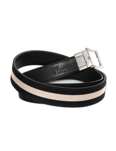 BALLY BELT BLACK IVORY FABRIC LEATHER