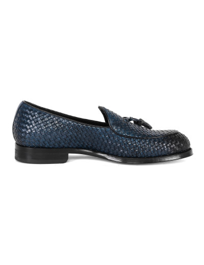 Belsire Milano belgian loafer shoes blue woven handmade Italy