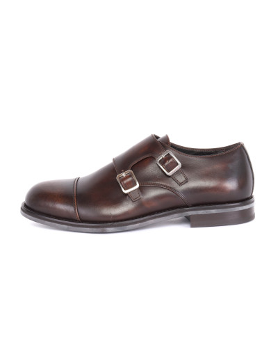 BELSIRE MILANO DOUBLE BUCKLE SHOES - CALFSKIN - BROWN