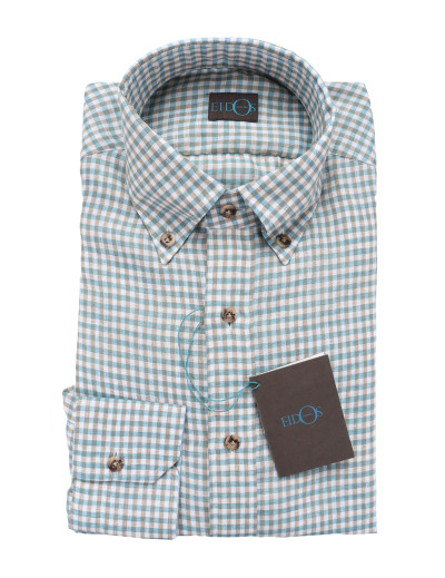 EIDOS SHIRT - WHITE, TURQUOISE & BEIGE - PURE LINEN