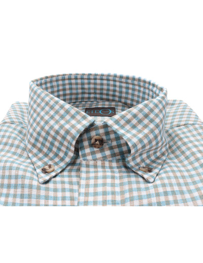 EIDOS SHIRT - WHITE, TURQUOISE & BEIGE - PURE LINEN