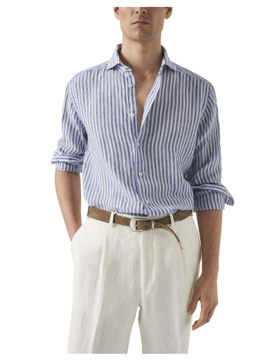 ETON SHIRT - WHITE & BLUE - PURE LINEN